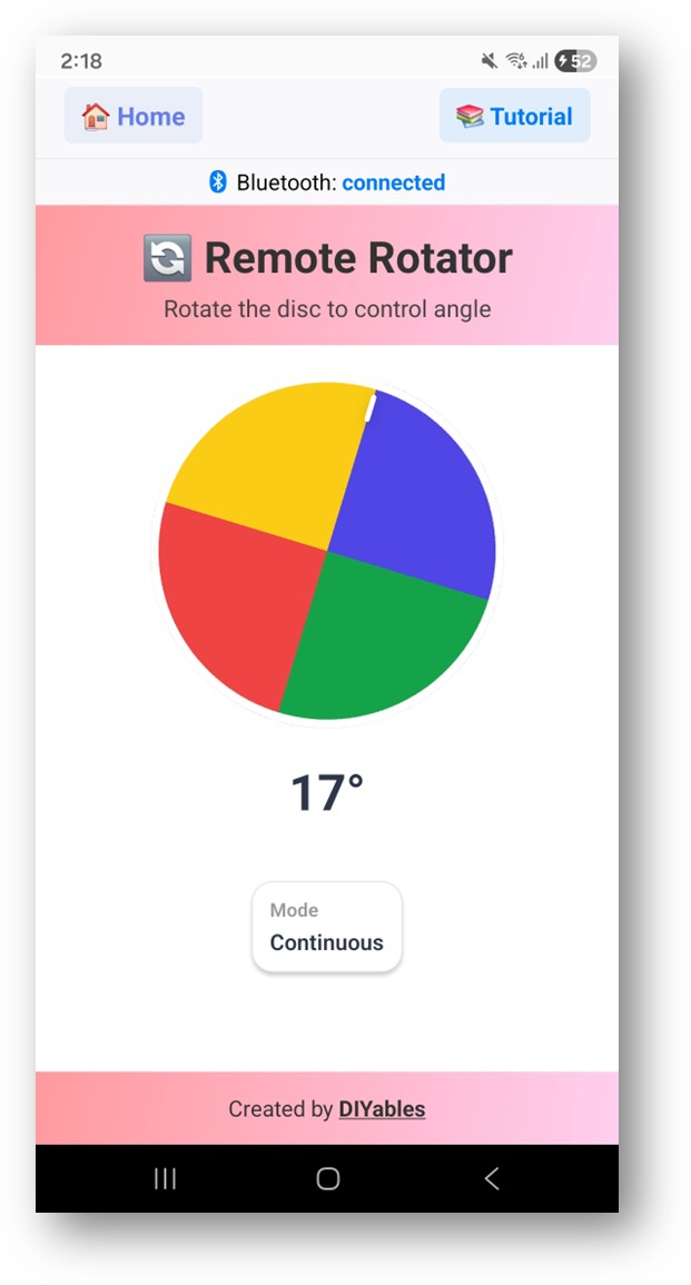 DIYables Bluetooth App Rotator - Servo Motor Angle Control for Arduino ESP32 via BLE