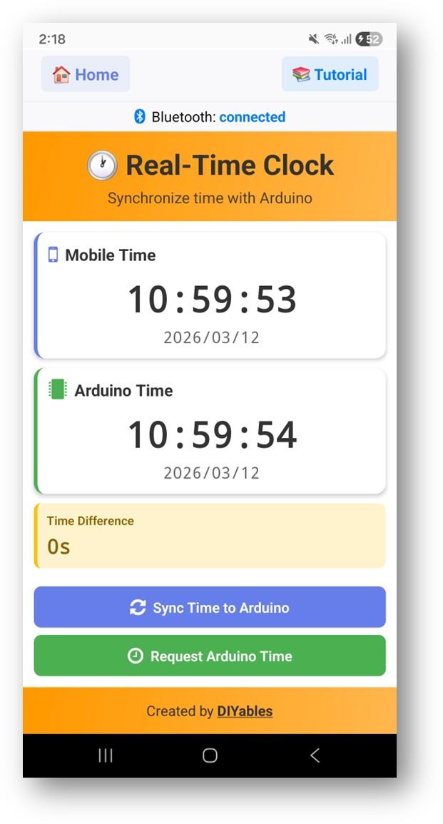 DIYables Bluetooth App RTC - Real-Time Clock Sync between Phone and Arduino ESP32