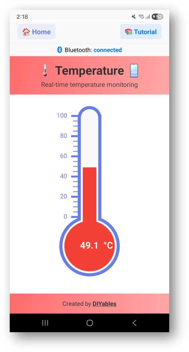 DIYables Bluetooth App Temperature - Thermometer Display for Arduino ESP32 Sensor via BLE