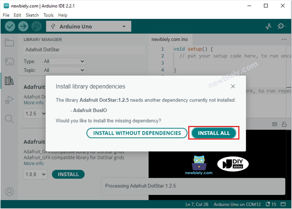 Arduino Nano ESP32 Adafruit DotStar dependencies library