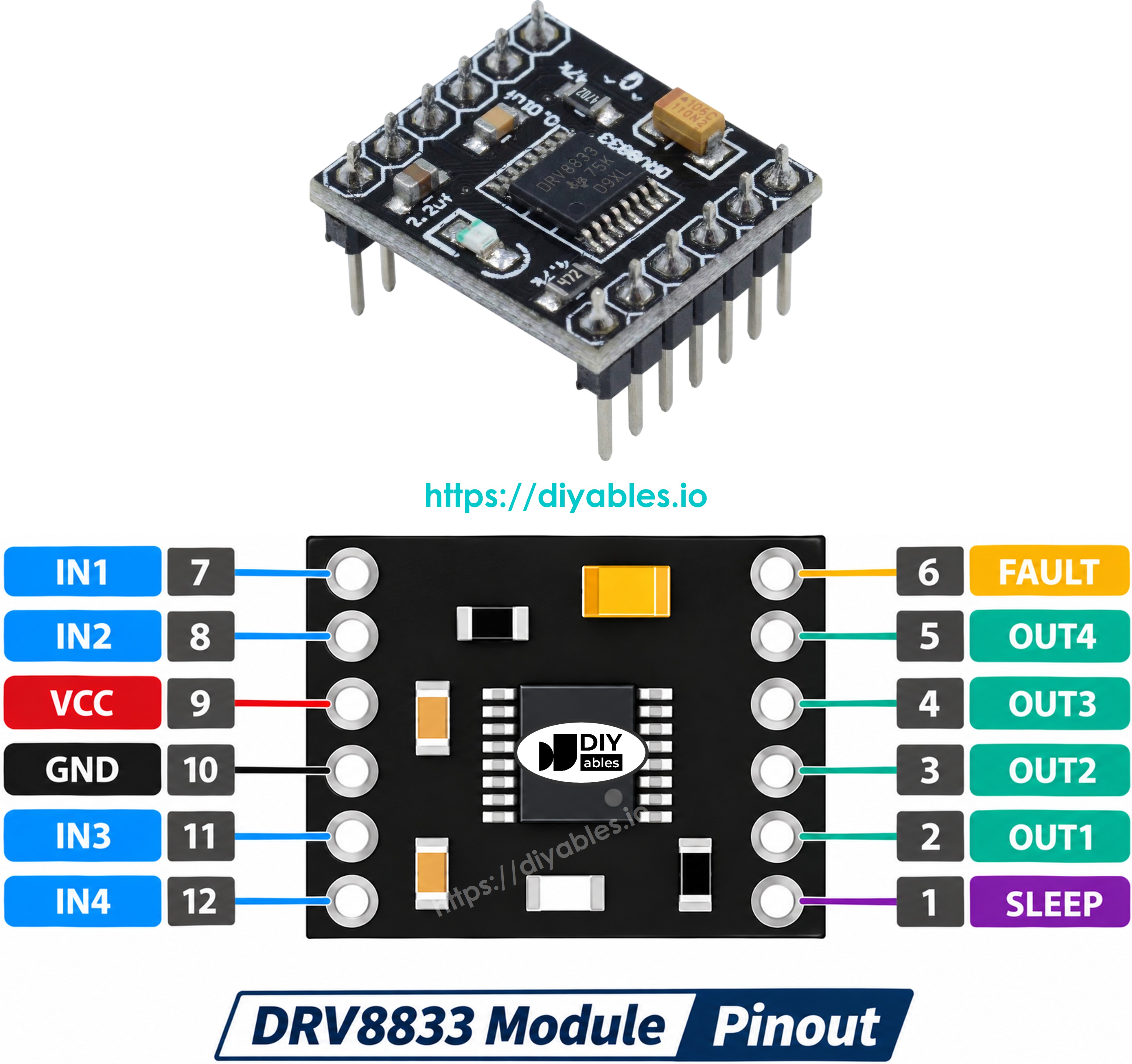 DRV8833 motor driver module pinout