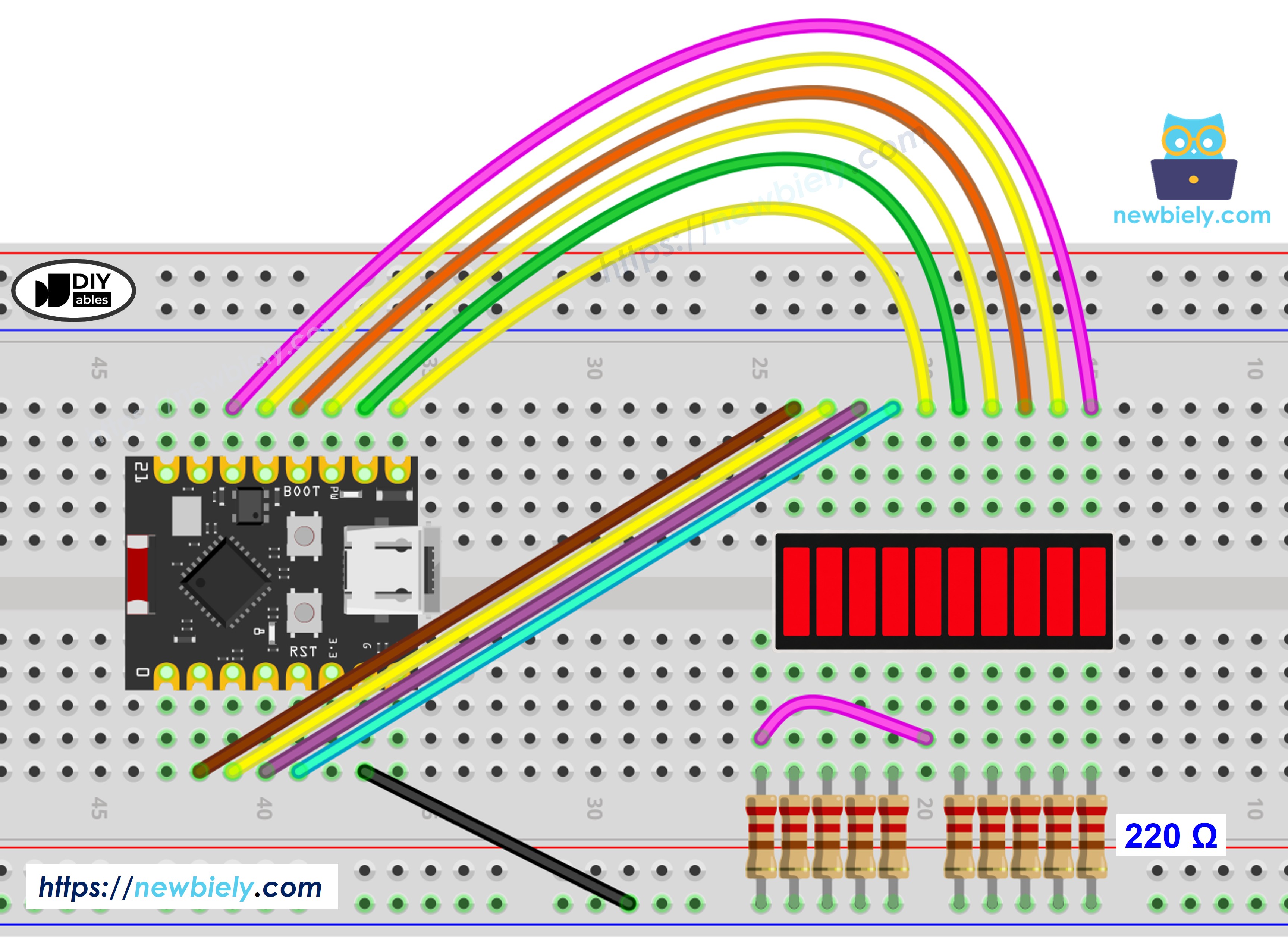 The wiring diagram between ESP32 C3 Super Mini LED Bar Graph