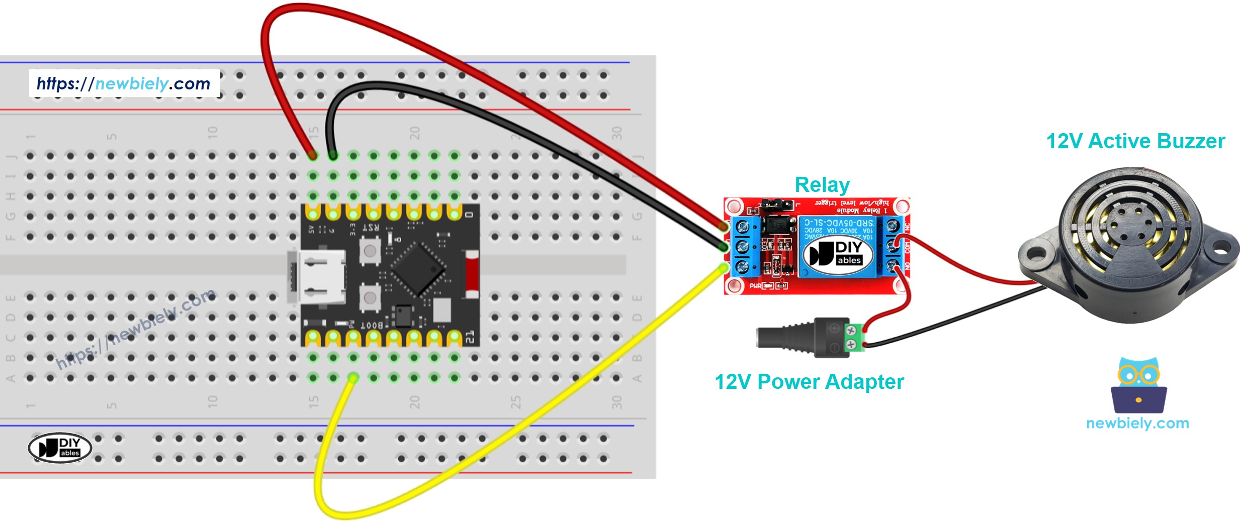 The wiring diagram between ESP32 C3 Super Mini 12V Active Buzzer