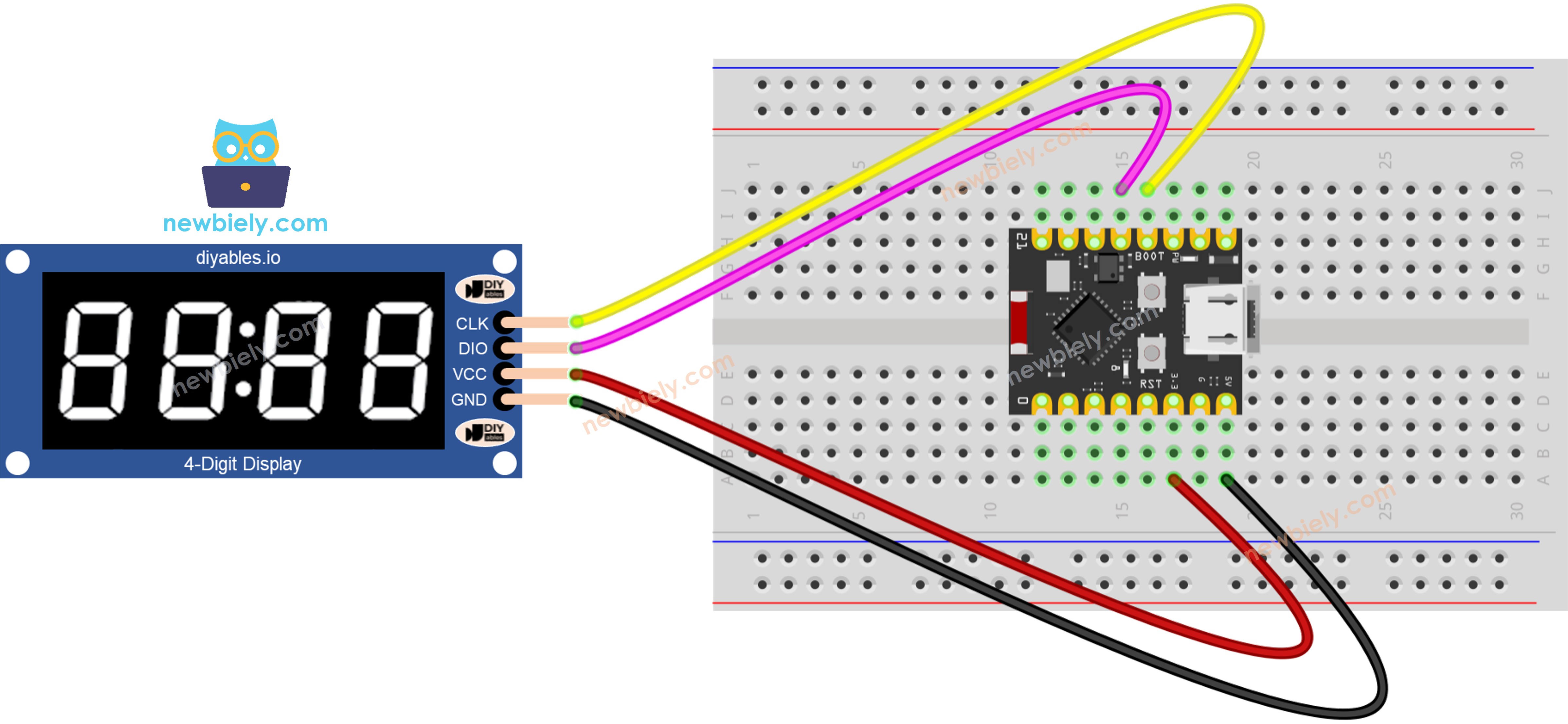 The wiring diagram between ESP32 C3 Super Mini TM1637 4-Digit 7-Segment Display