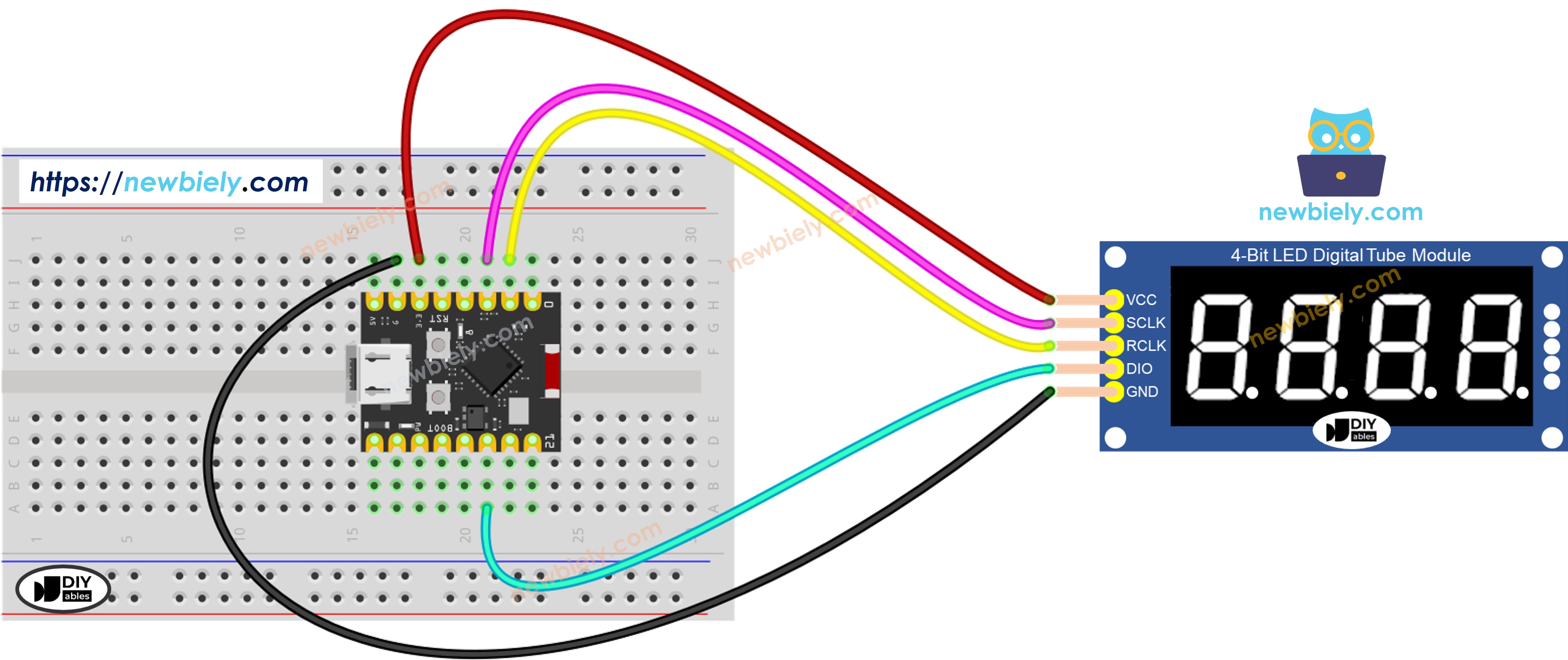 The wiring diagram between ESP32 C3 Super Mini 74HC595 4-Digit 7-Segment Display