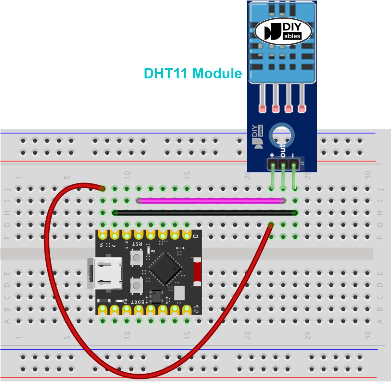 The wiring diagram between ESP32 C3 Super Mini DHT11 Temperature and humidity Module