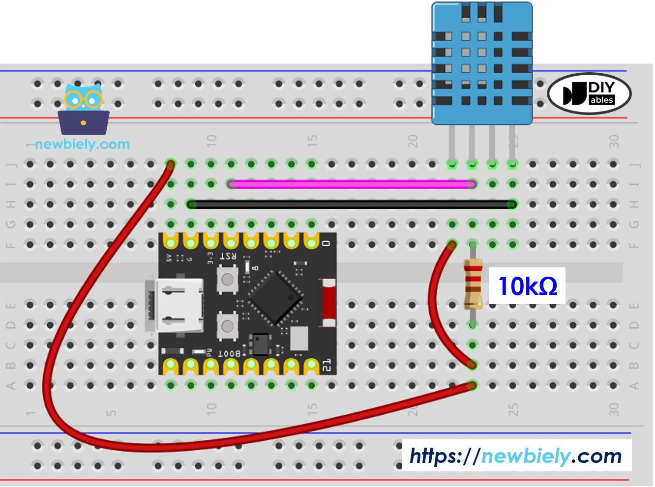 The wiring diagram between ESP32 C3 Super Mini DHT11 Temperature and humidity Sensor