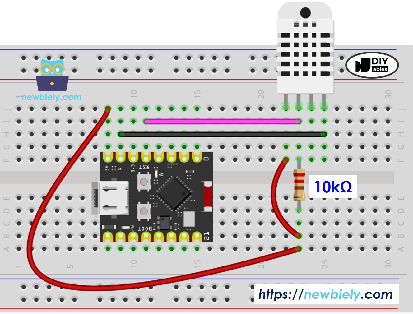 The wiring diagram between ESP32 C3 Super Mini DHT22 Temperature and humidity Sensor