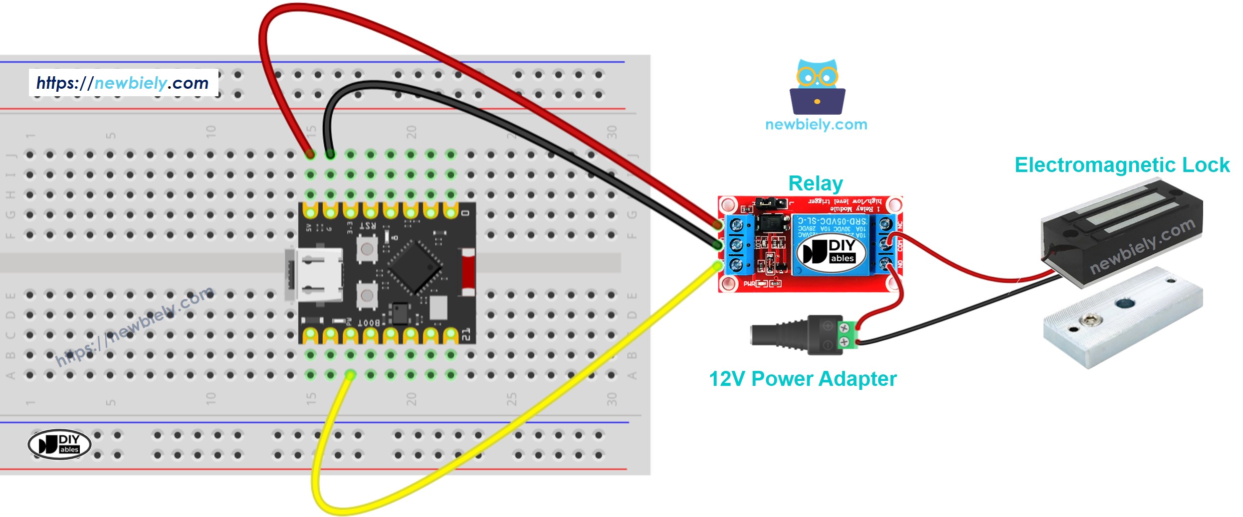 The wiring diagram between ESP32 C3 Super Mini Electromagnetic Lock