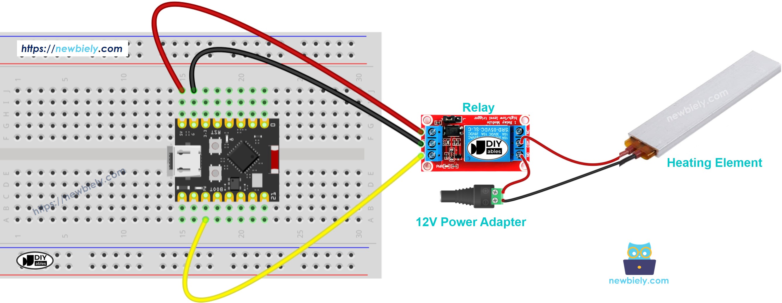 The wiring diagram between ESP32 C3 Super Mini Heating Element