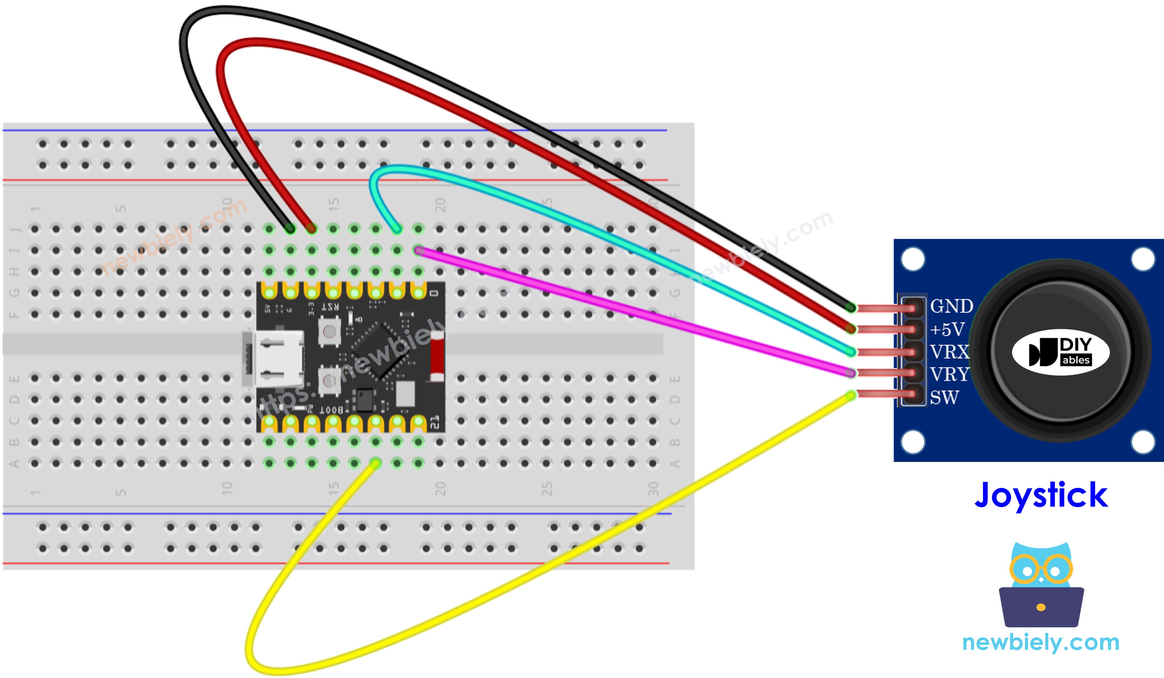 The wiring diagram between ESP32 C3 Super Mini Joystick