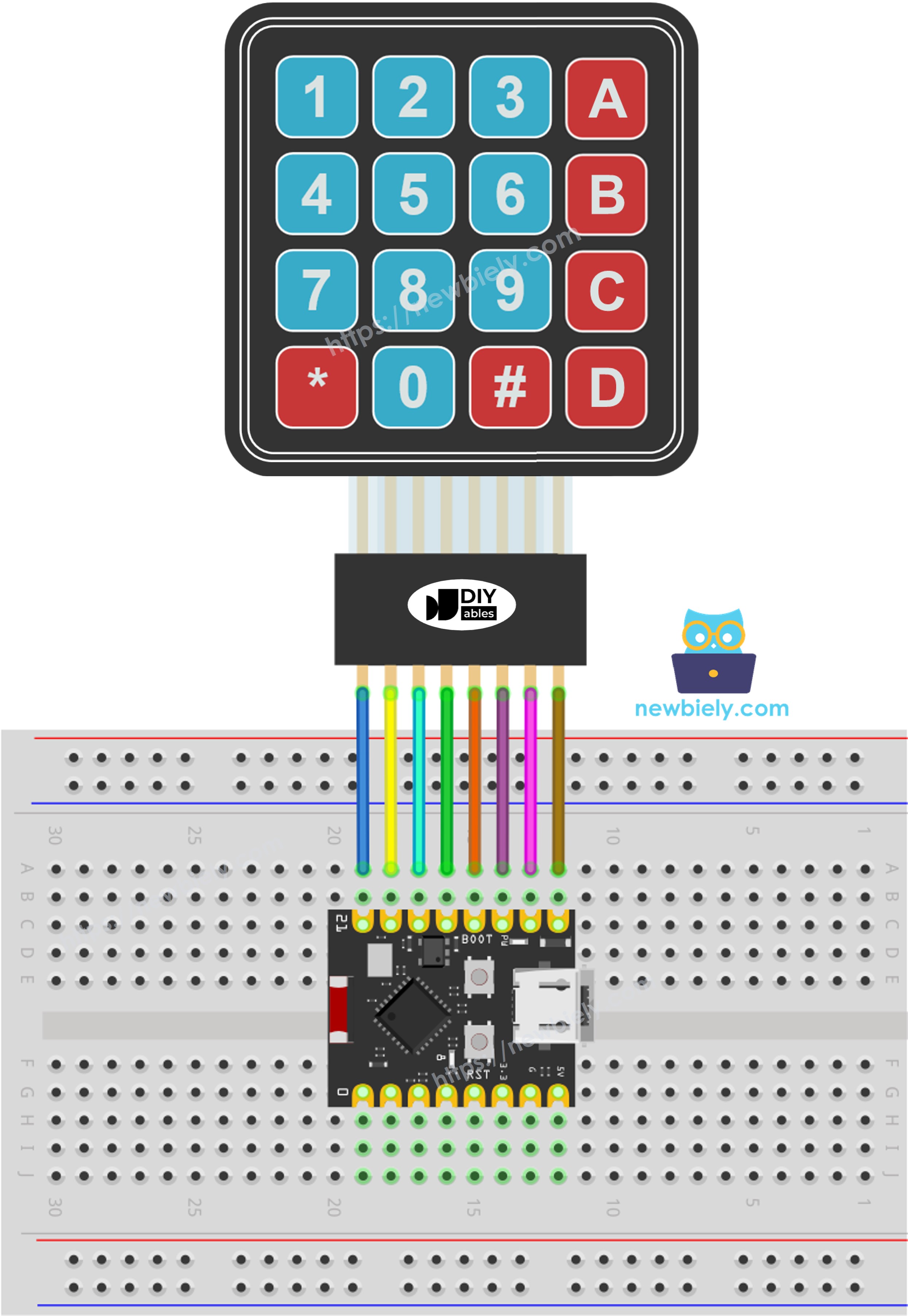 The wiring diagram between ESP32 C3 Super Mini Keypad 4x4