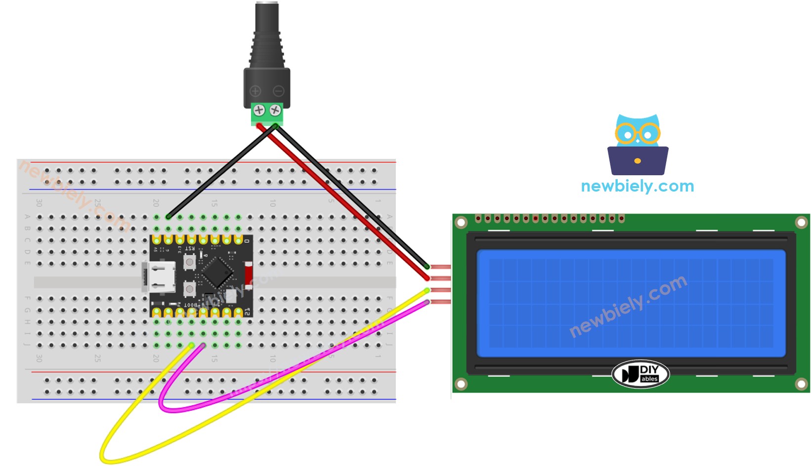 The wiring diagram between ESP32 C3 Super Mini LCD 20x4 I2C external power source
