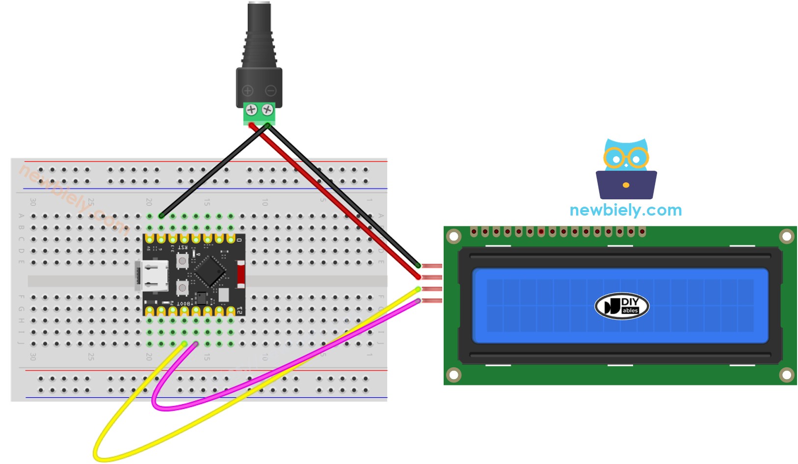 The wiring diagram between ESP32 C3 Super Mini LCD I2C 5V power source