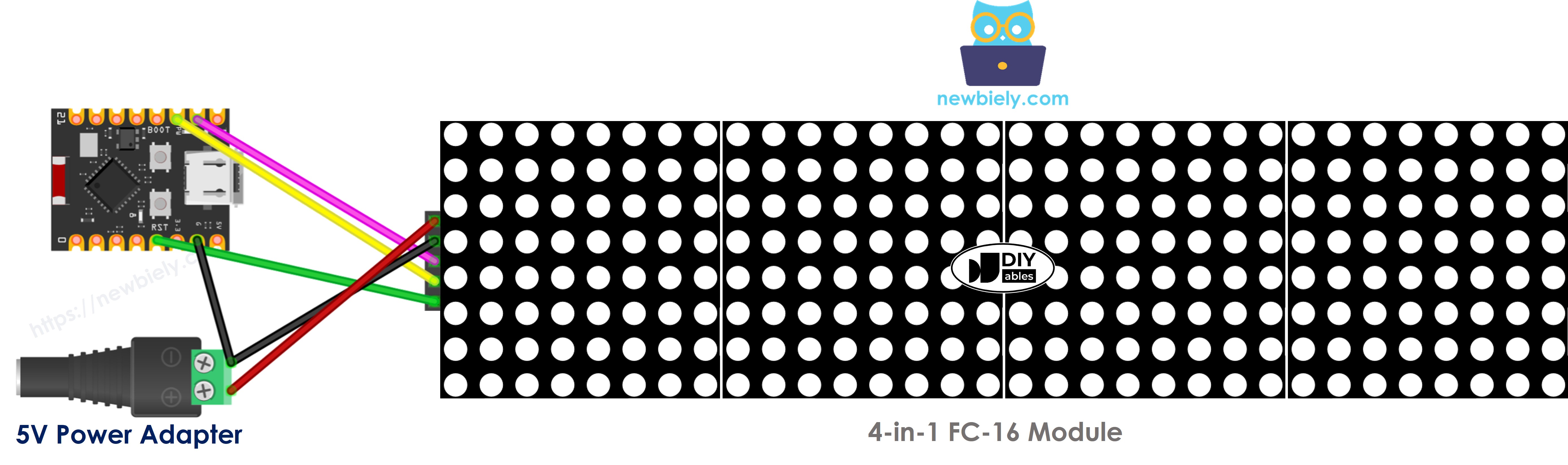 The wiring diagram between ESP32 C3 Super Mini LED matrix display