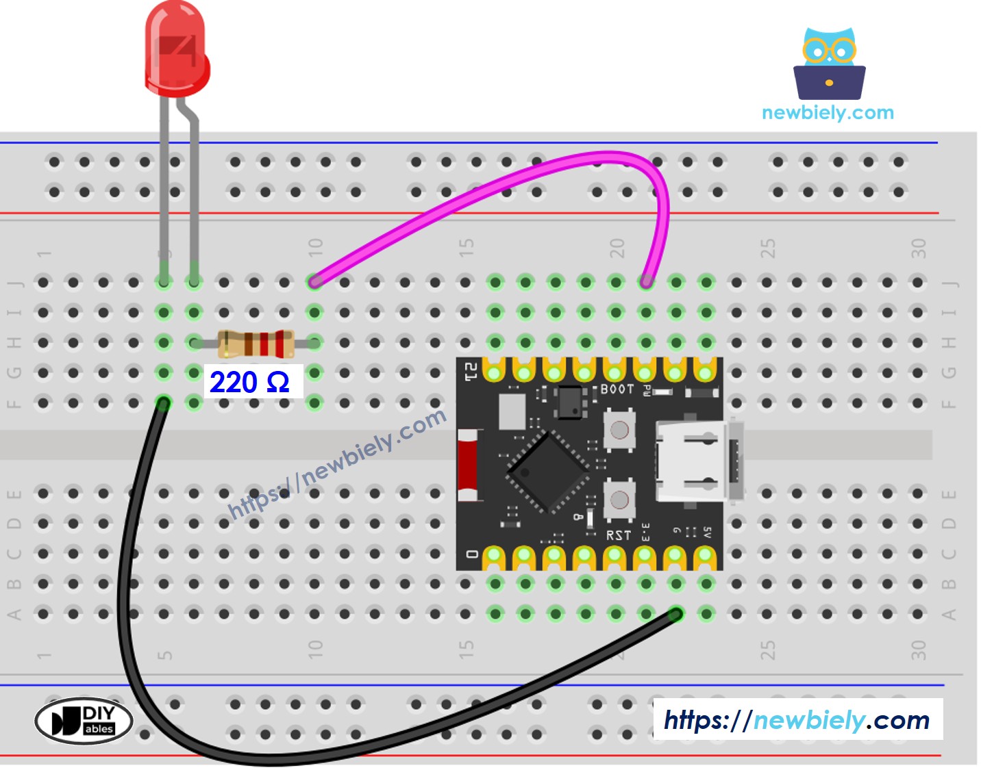 The wiring diagram between ESP32 C3 Super Mini LED