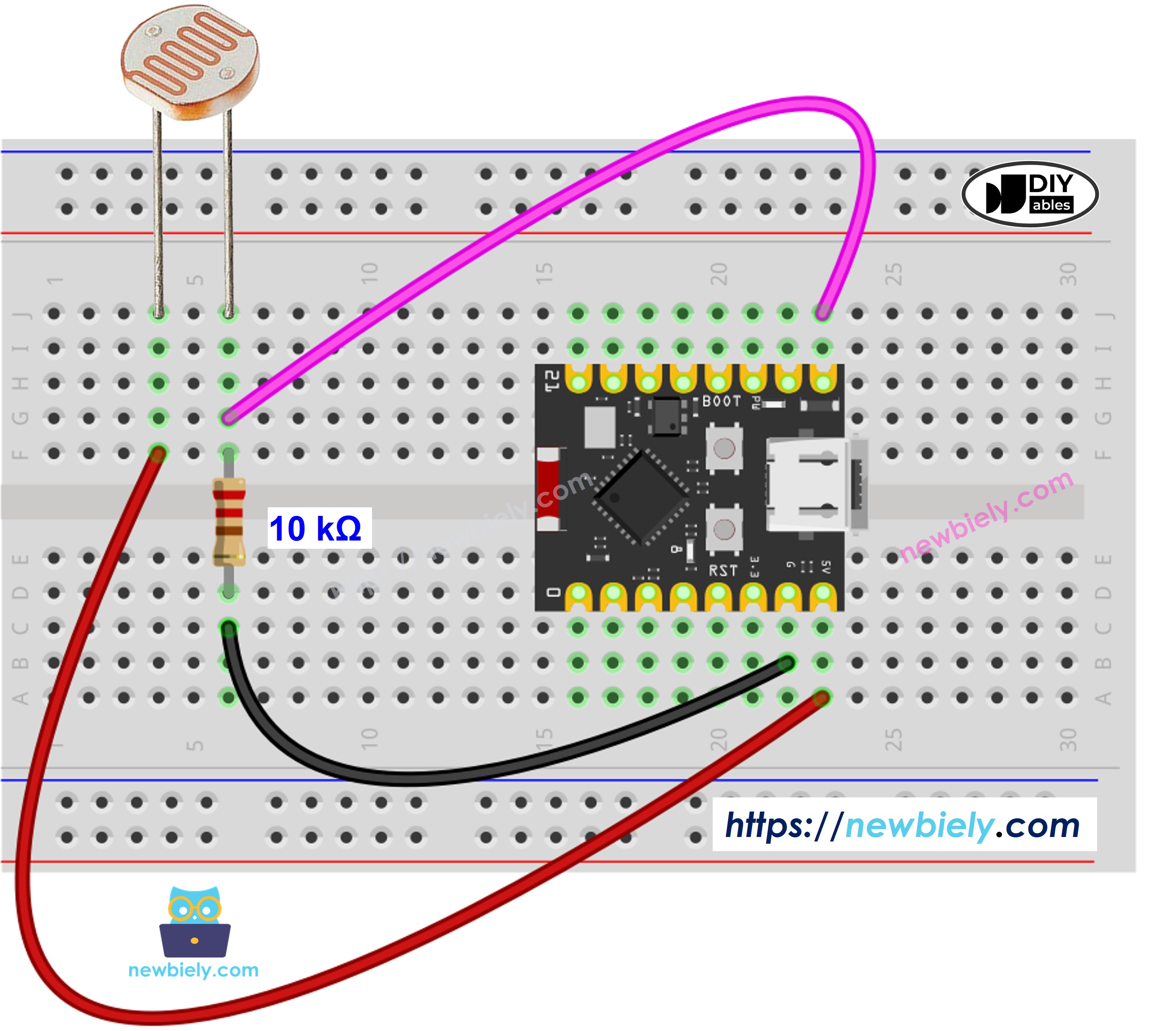 The wiring diagram between ESP32 C3 Super Mini Light Sensor
