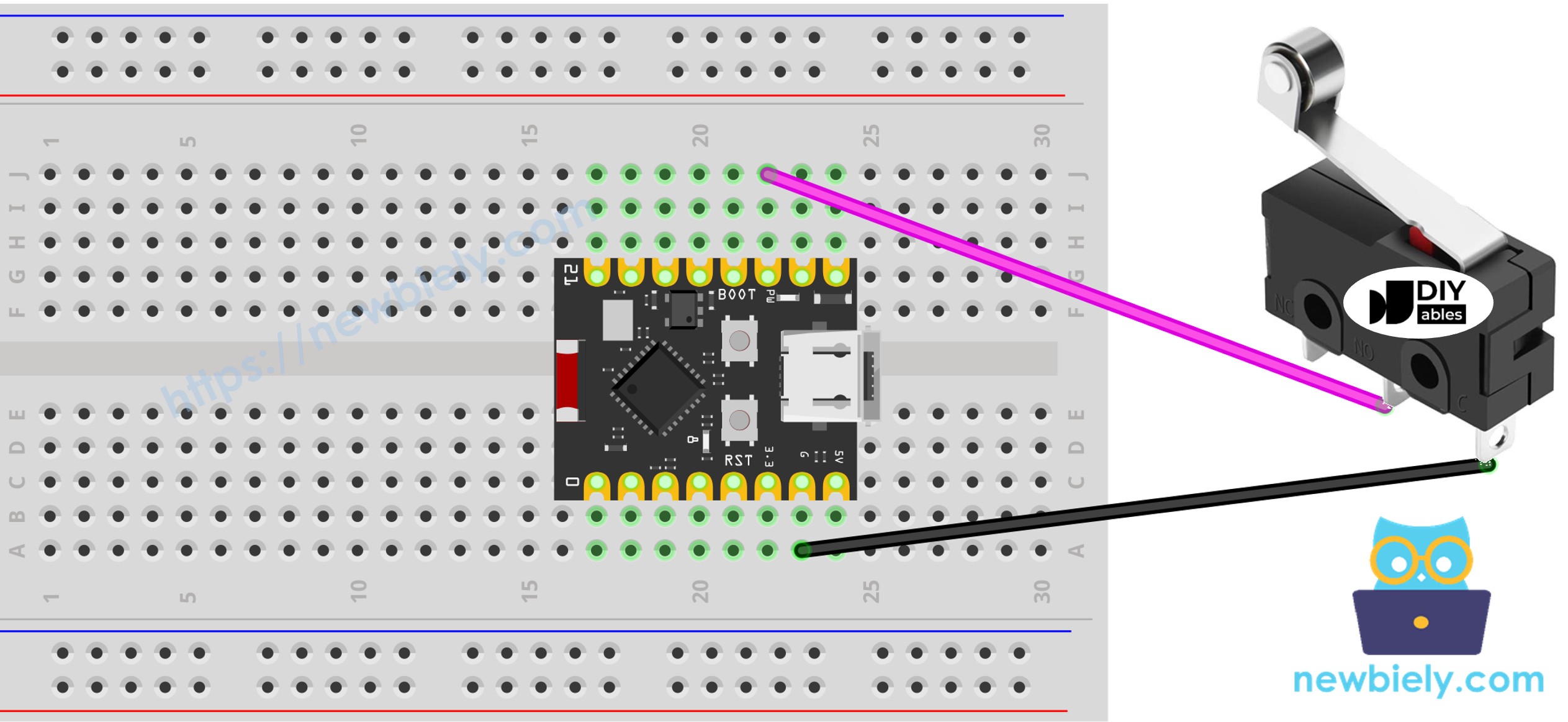 The wiring diagram between ESP32 C3 Super Mini Limit Switch