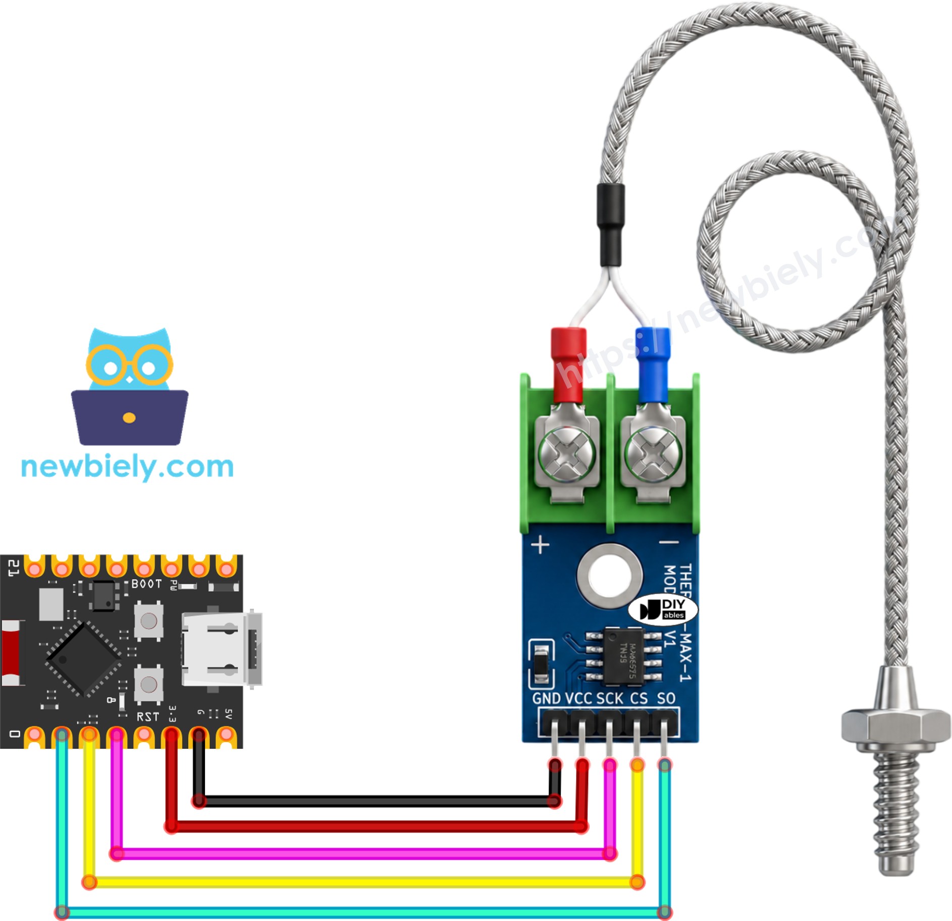 The wiring diagram between ESP32 C3 Super Mini MAX6675 Thermocouple Module