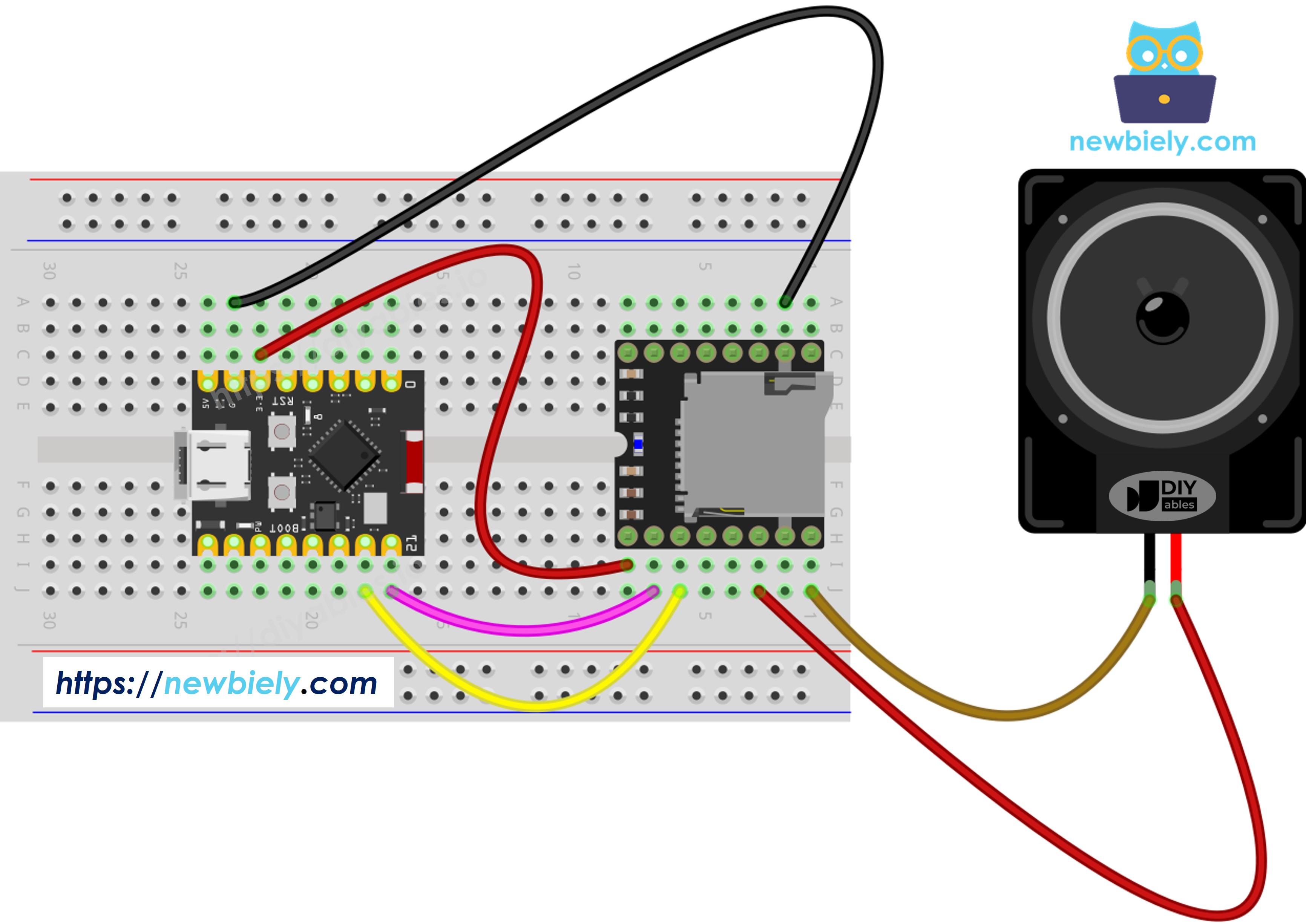 The wiring diagram between ESP32 C3 Super Mini Mini Mp3 Player