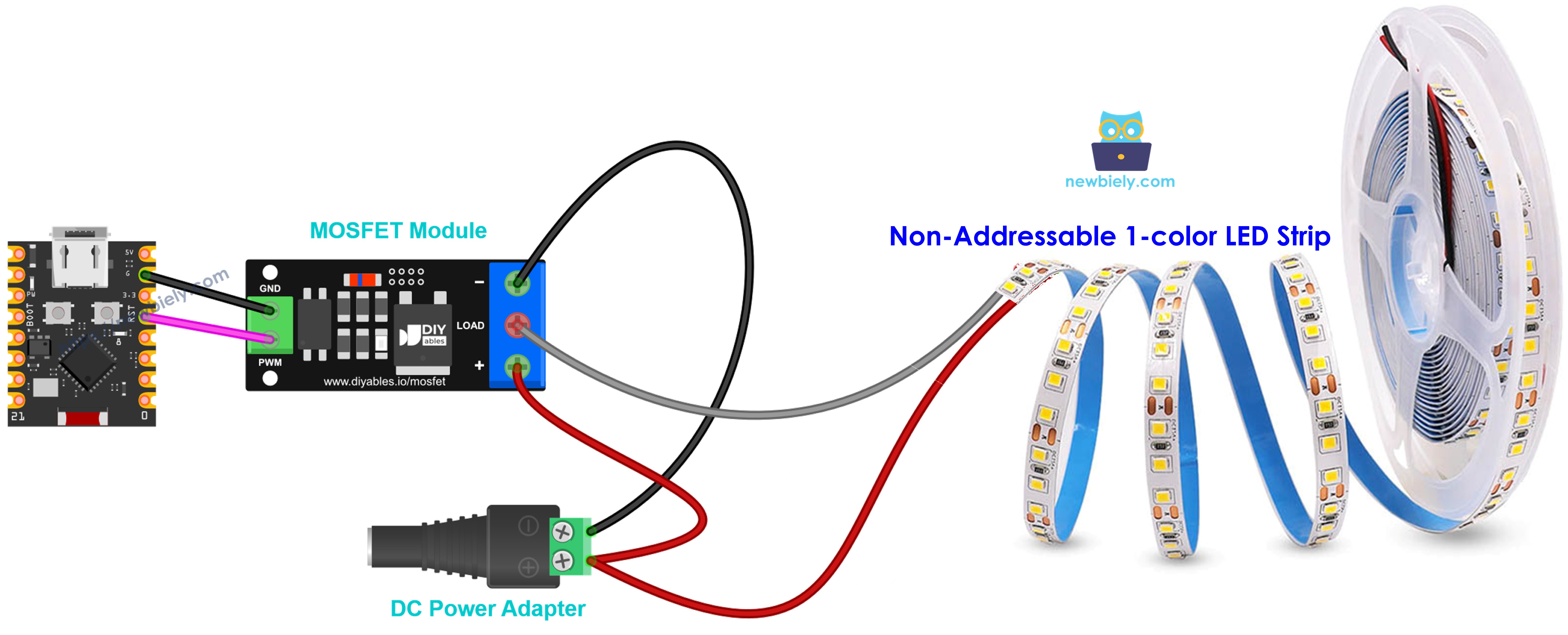 MOSFET module 12V LED strip power wiring