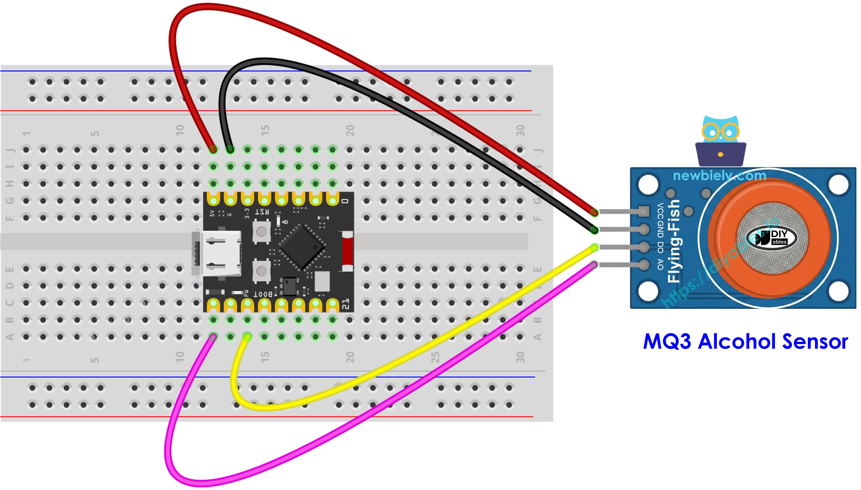 The wiring diagram between ESP32 C3 Super Mini MQ3 alcohol sensor