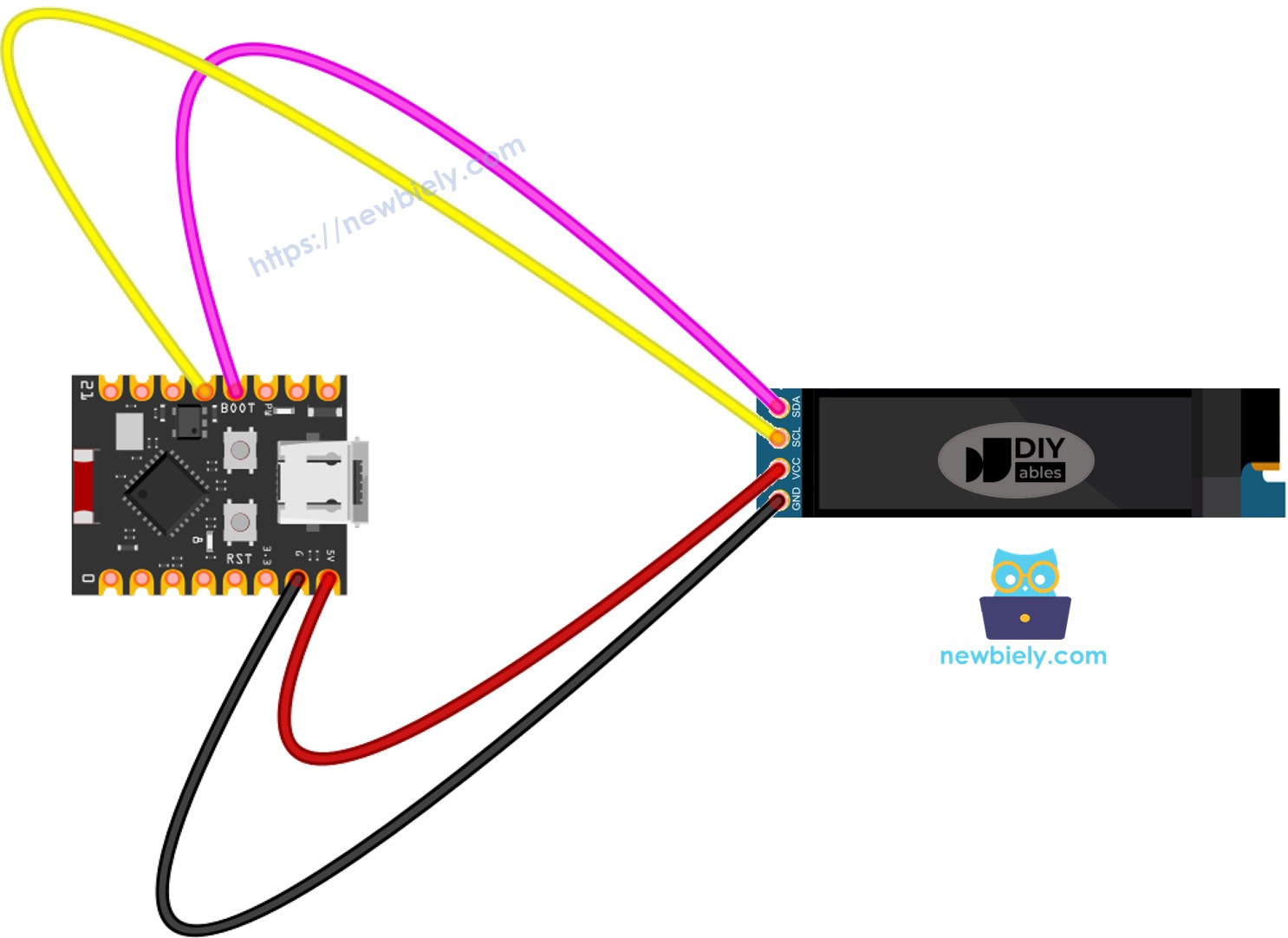 The wiring diagram between ESP32 C3 Super Mini OLED 128x32