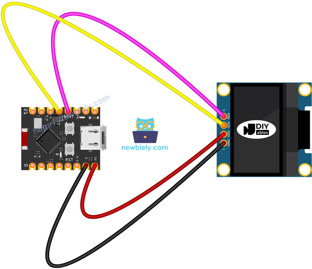 The wiring diagram between ESP32 C3 Super Mini OLED