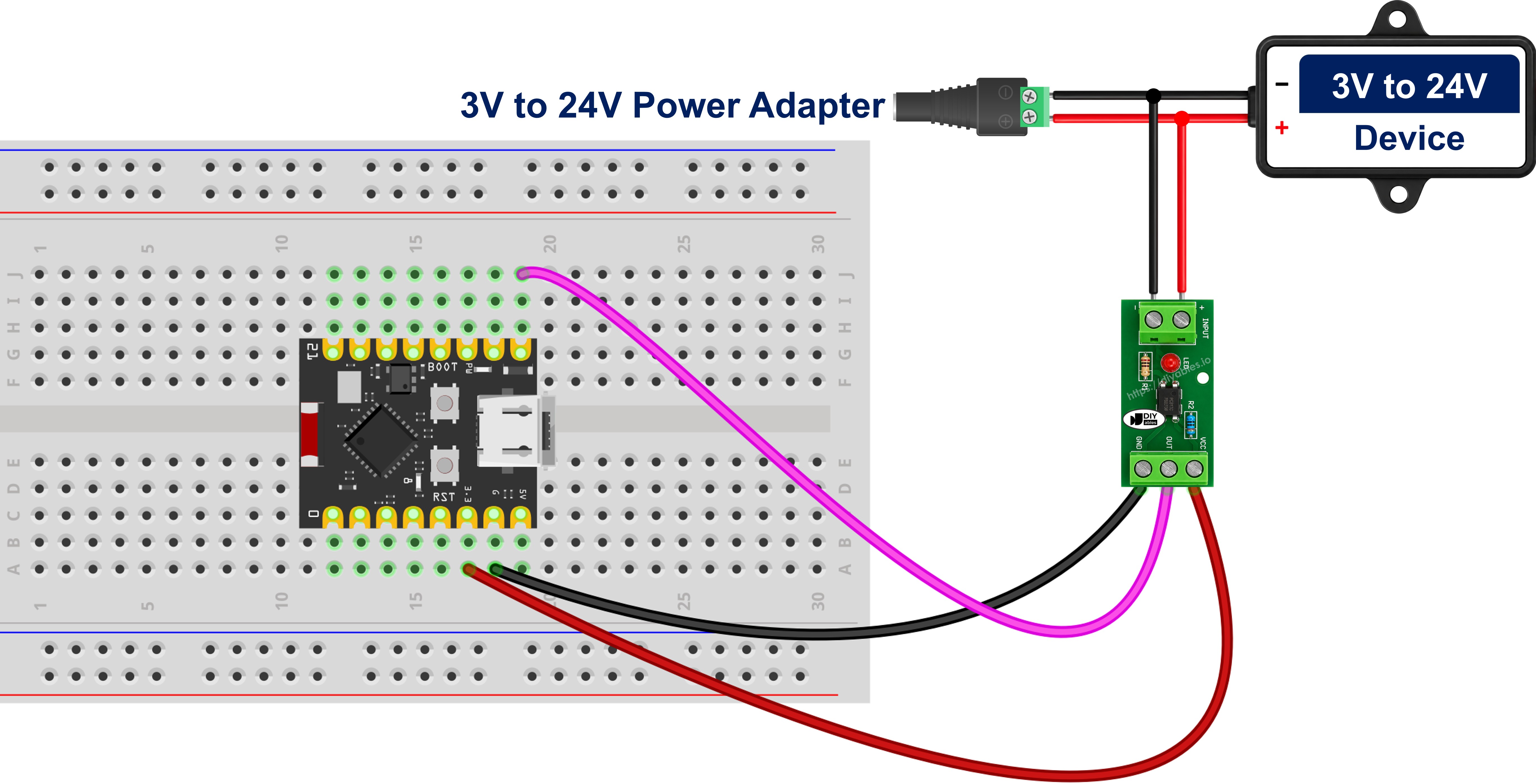The wiring diagram between ESP32 C3 Super Mini PC817 optocoupler isolation module