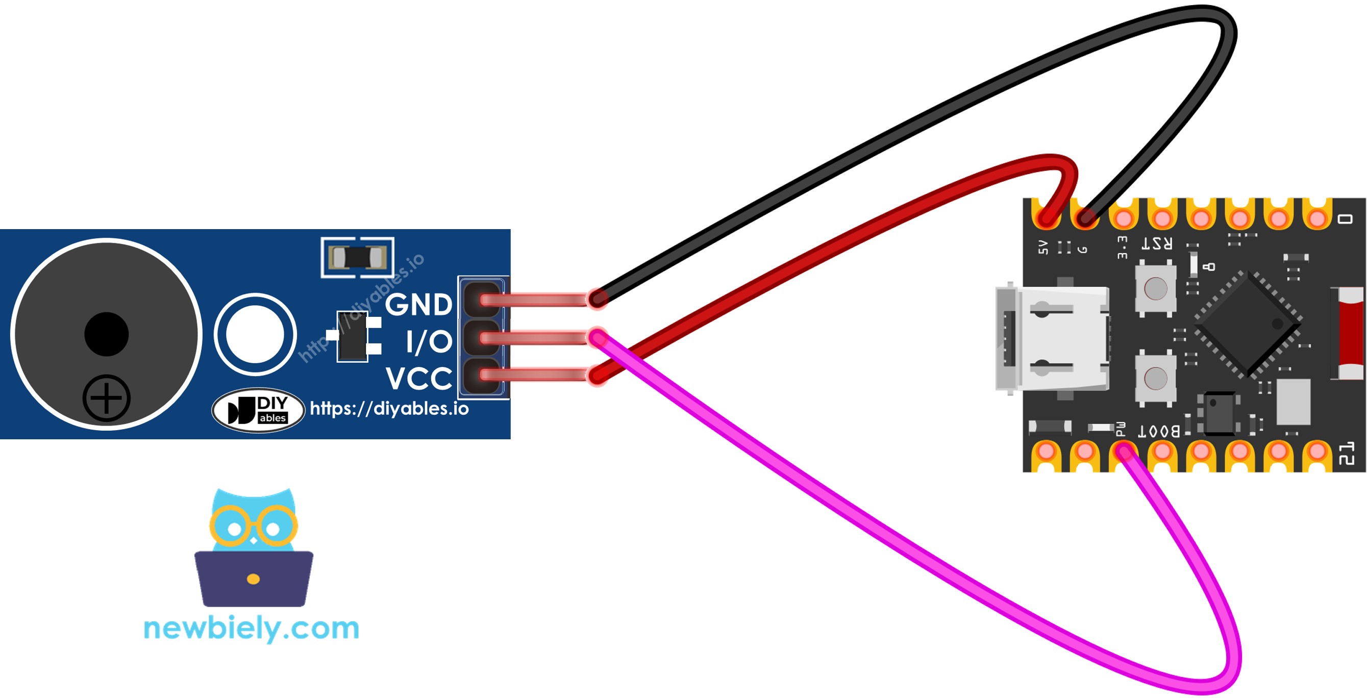 The wiring diagram between ESP32 C3 Super Mini Piezo Buzzer Module