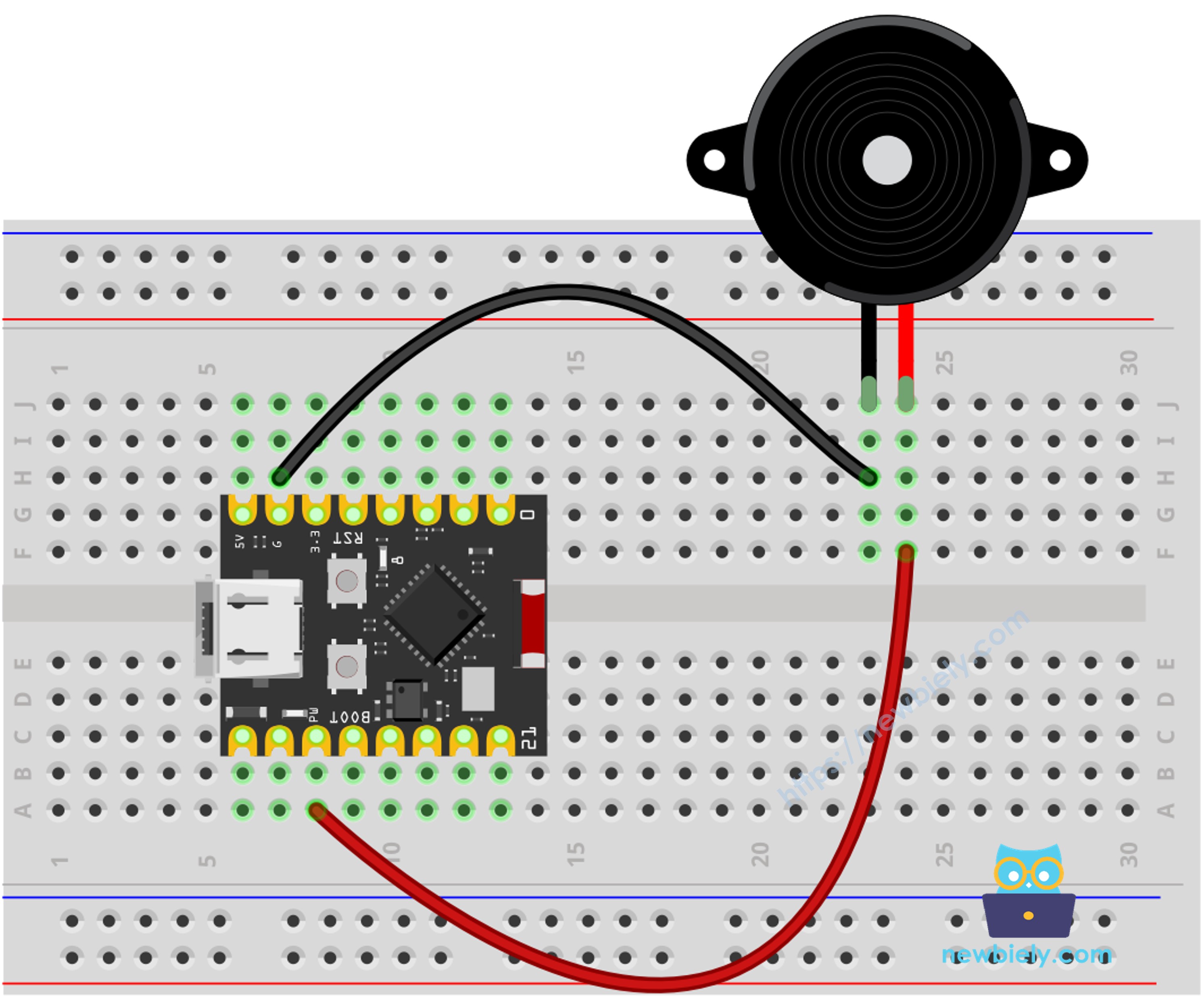 The wiring diagram between ESP32 C3 Super Mini Piezo Buzzer