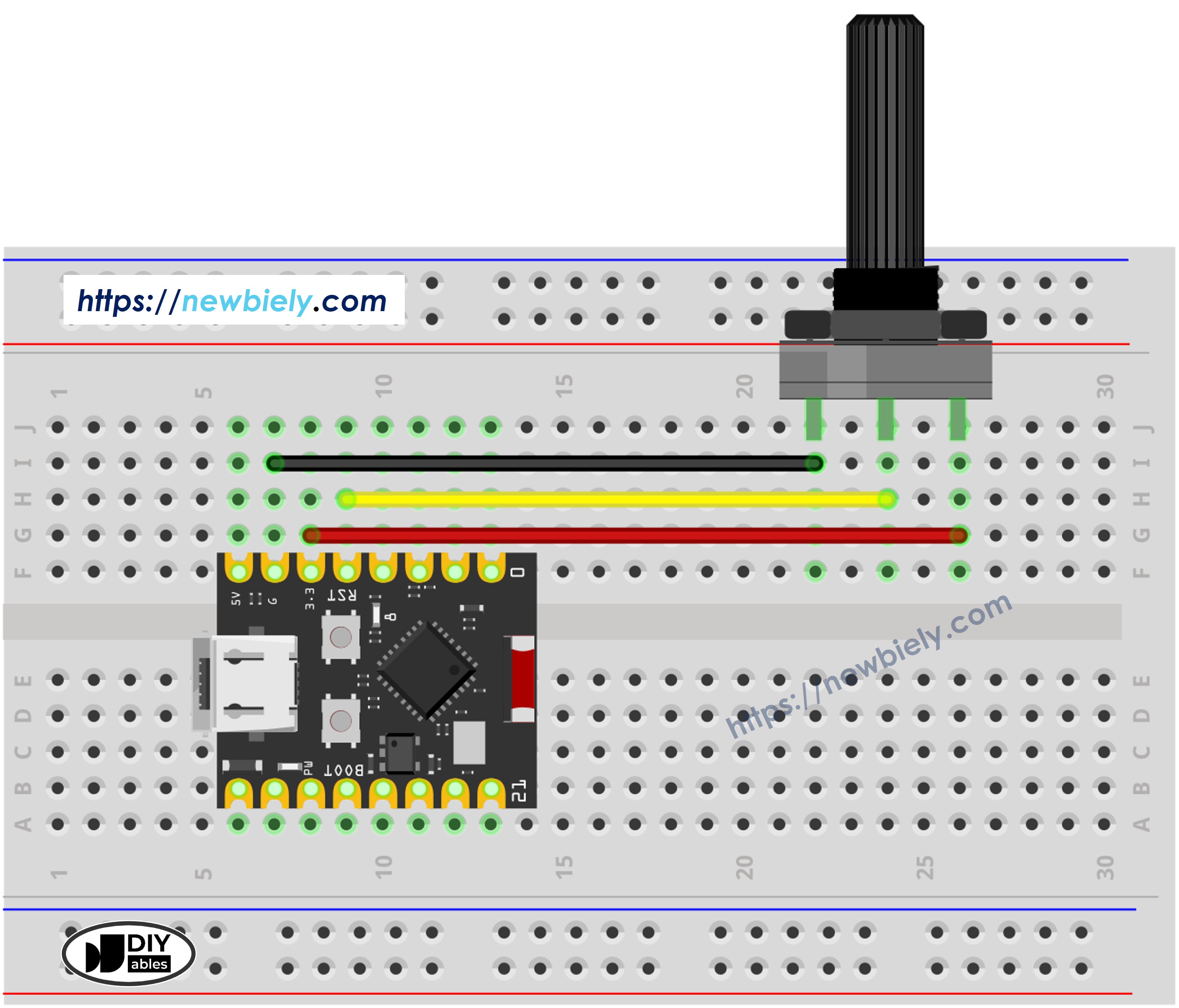 The wiring diagram between ESP32 C3 Super Mini Potentiometer