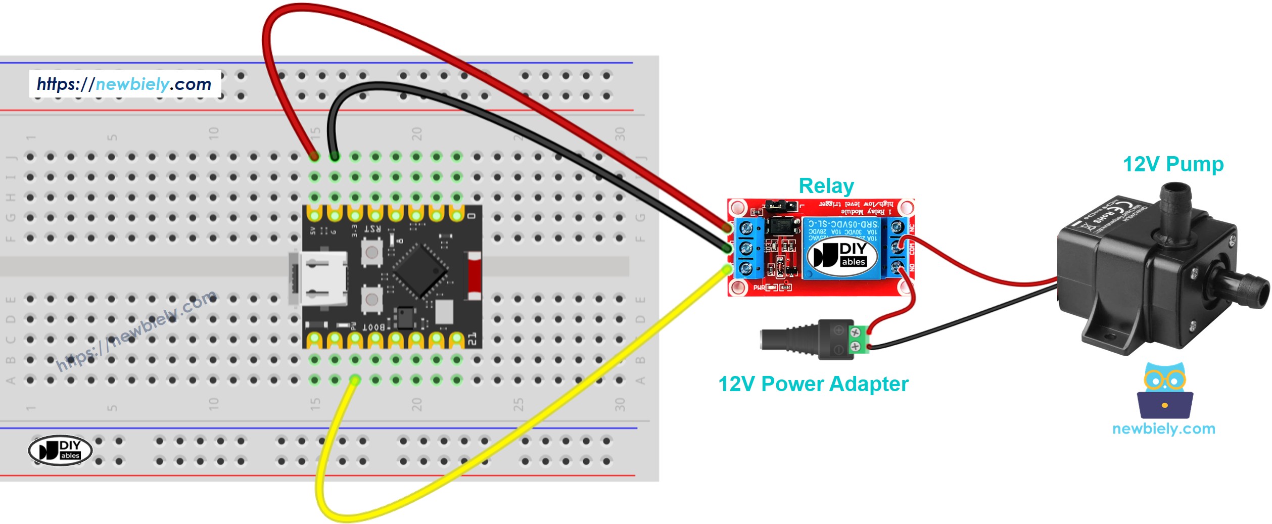The wiring diagram between ESP32 C3 Super Mini Pump