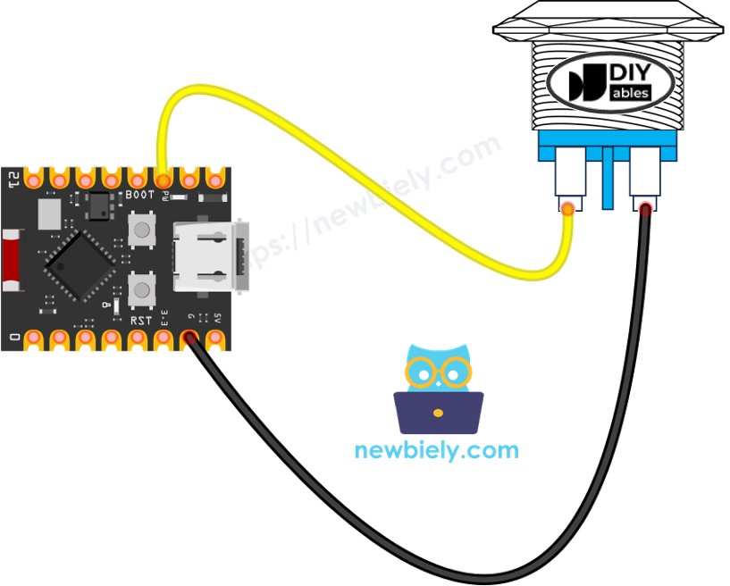 The wiring diagram between ESP32 C3 Super Mini two-pin push button