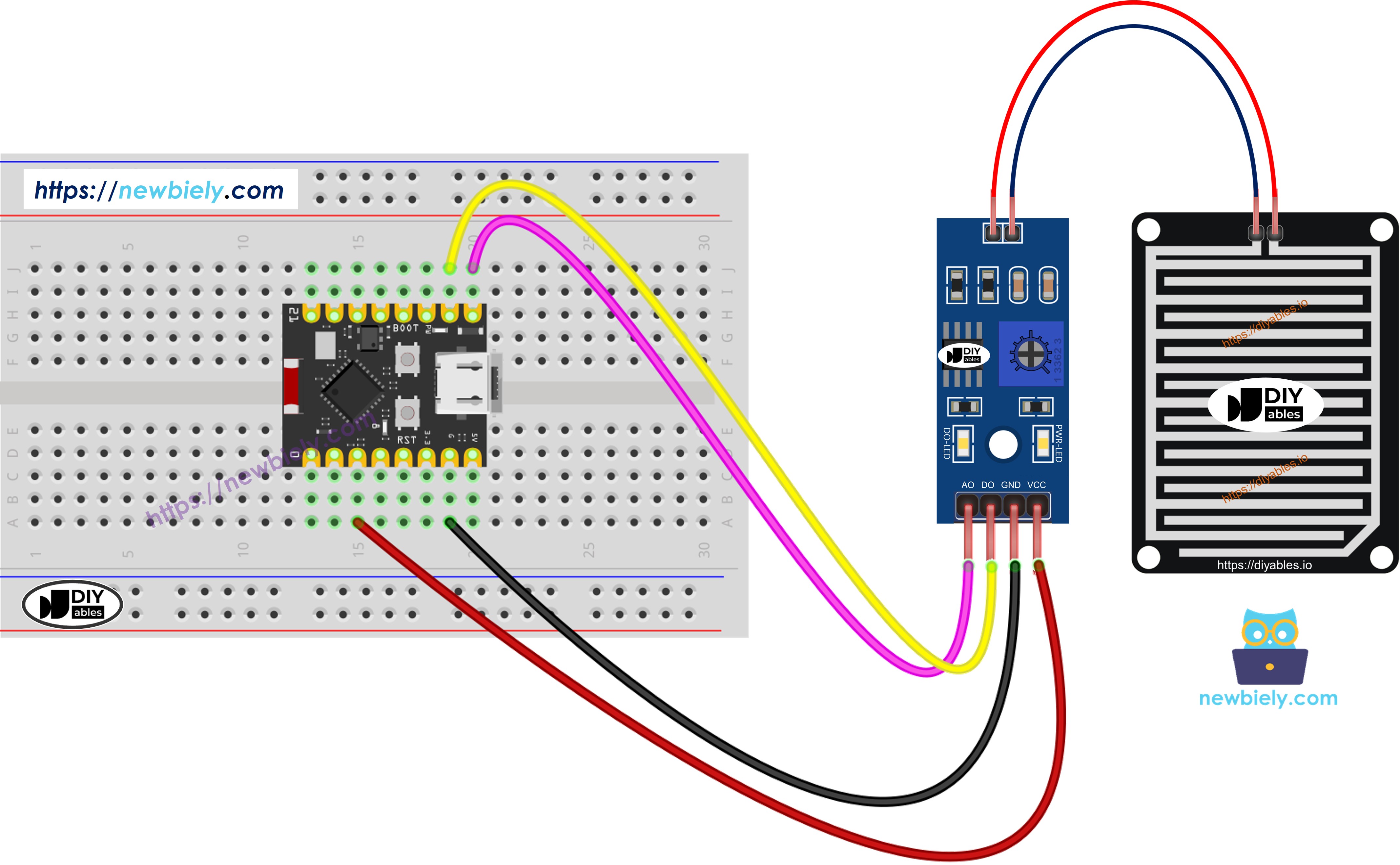 The wiring diagram between ESP32 C3 Super Mini rain sensor