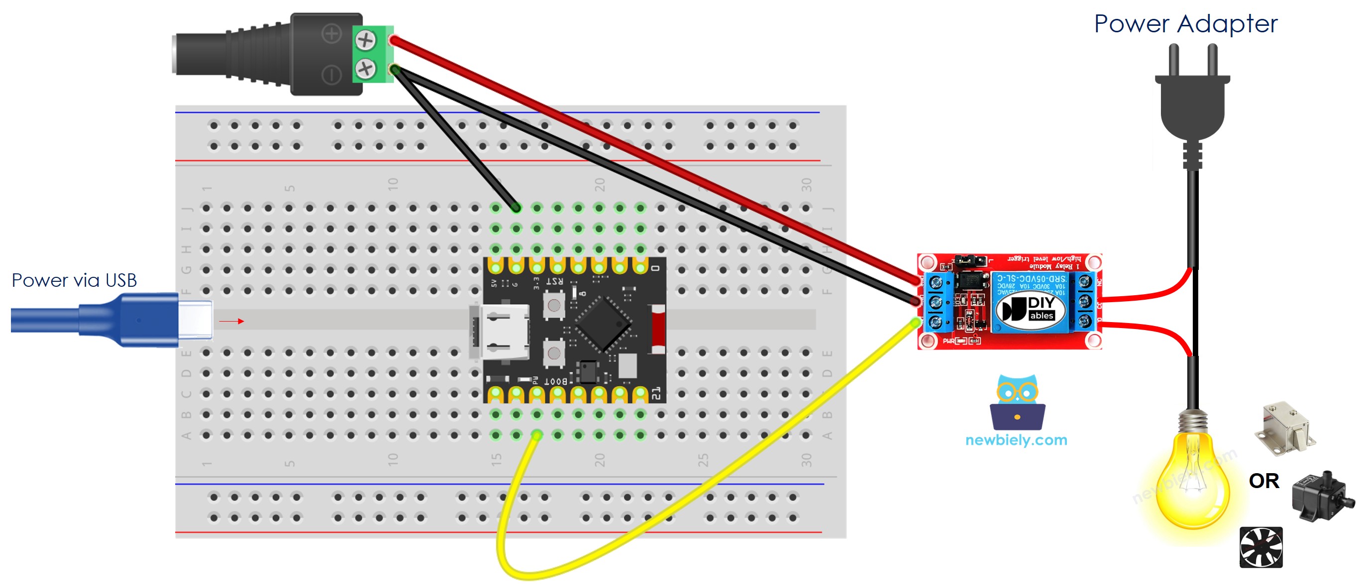 The wiring diagram between ESP32 C3 Super Mini Relay