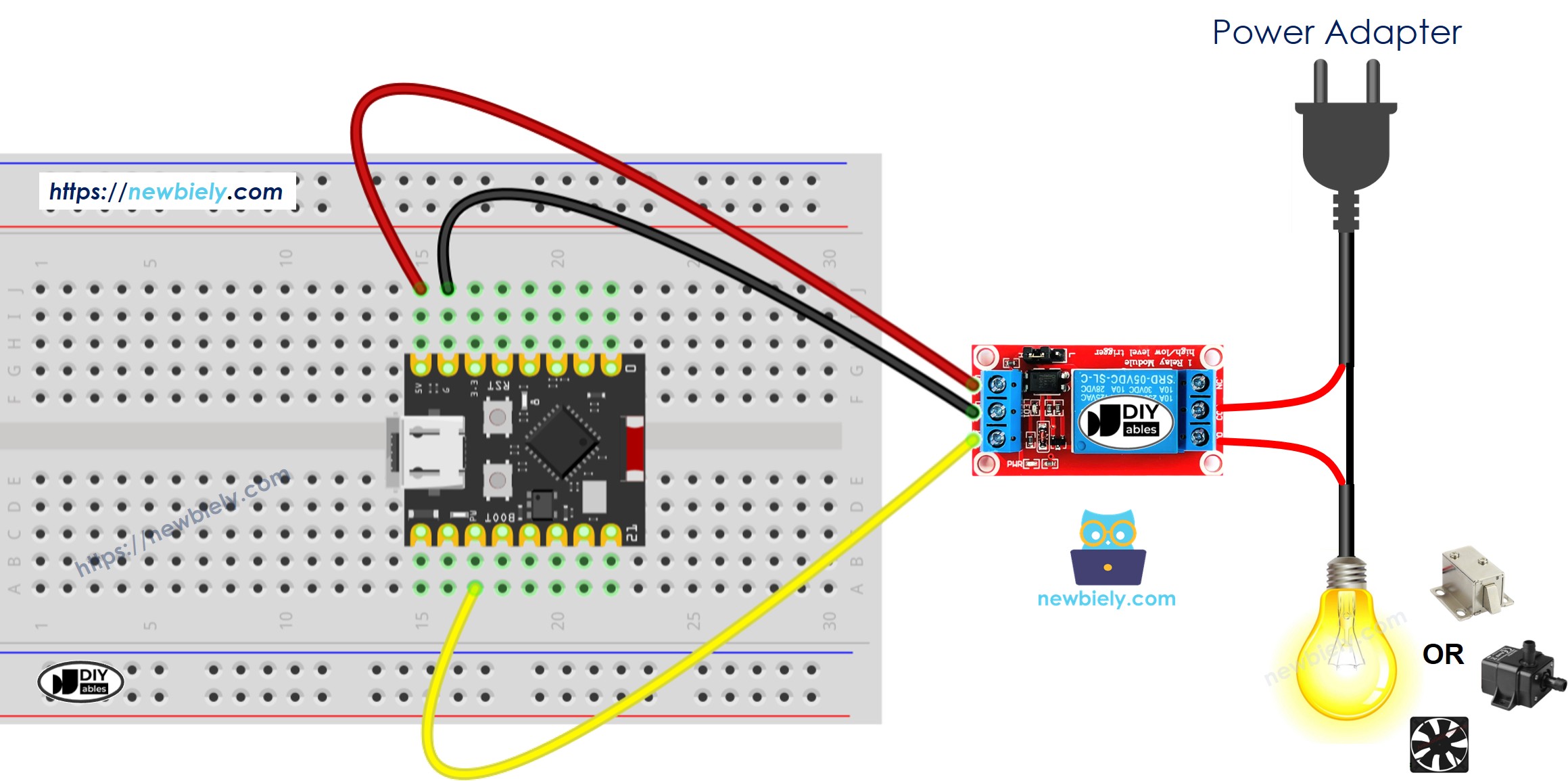 The wiring diagram between ESP32 C3 Super Mini Relay