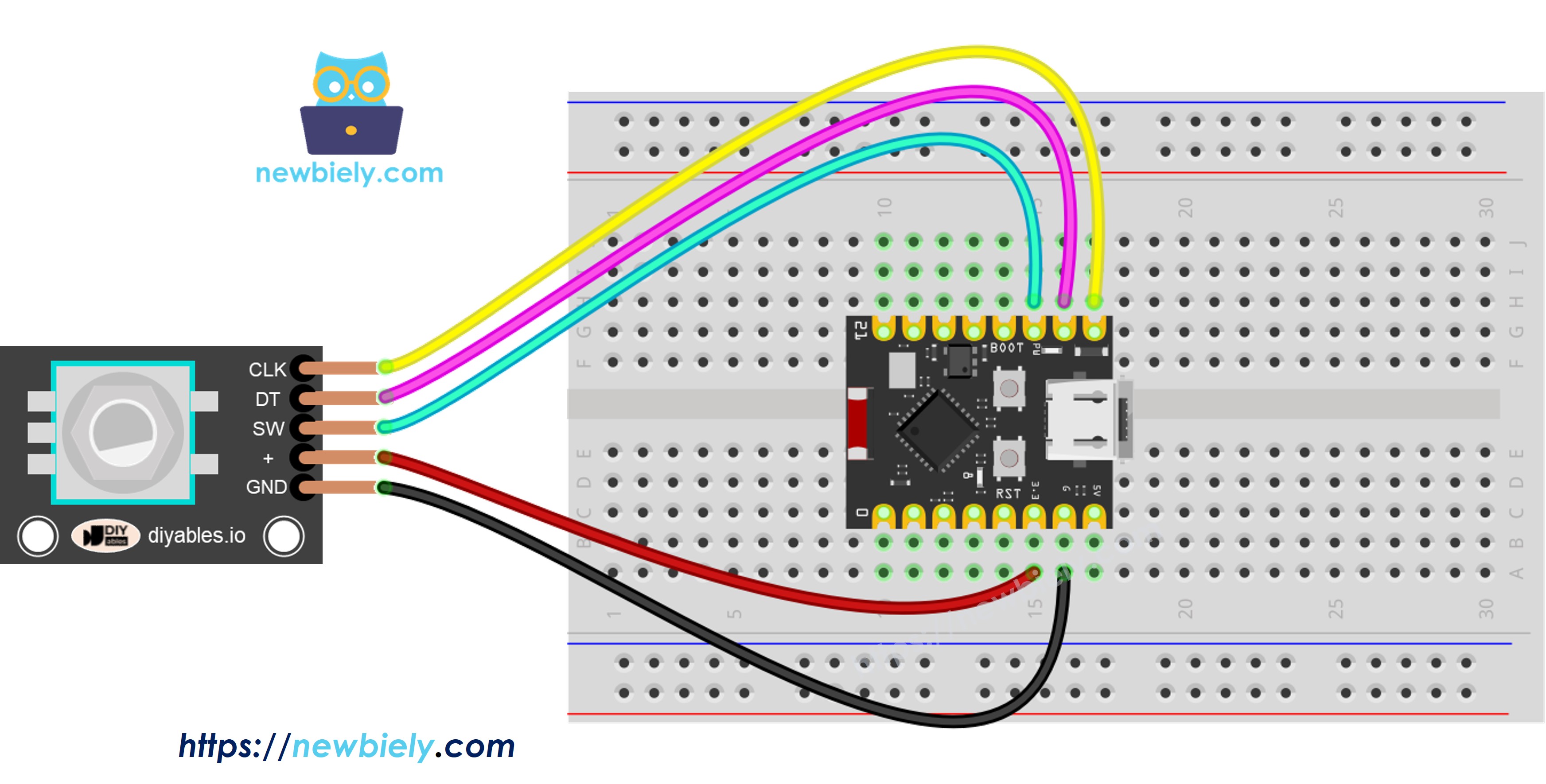 The wiring diagram between ESP32 C3 Super Mini rotary encoder