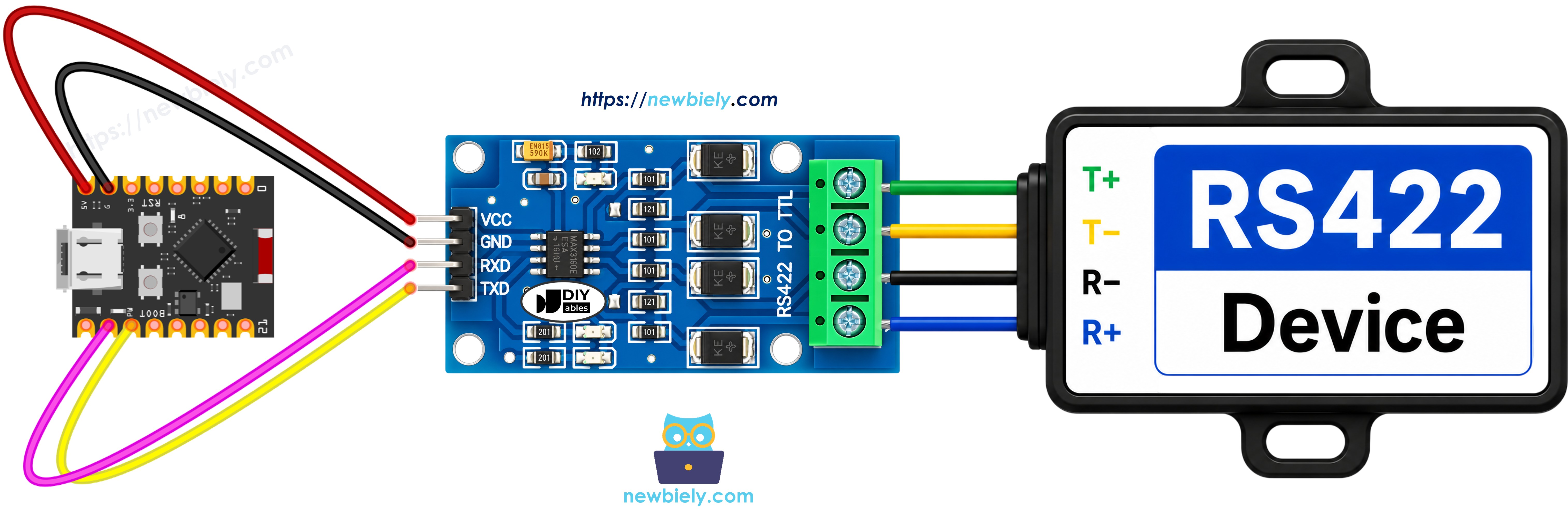 The wiring diagram between ESP32 C3 Super Mini TTL to RS422