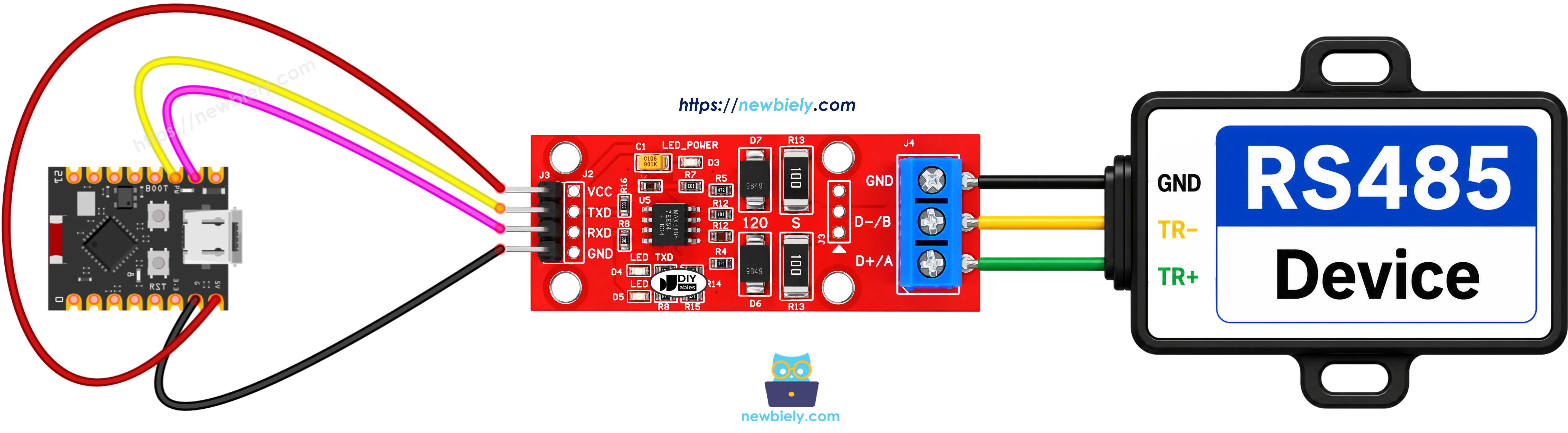 The wiring diagram between ESP32 C3 Super Mini TTL to RS485