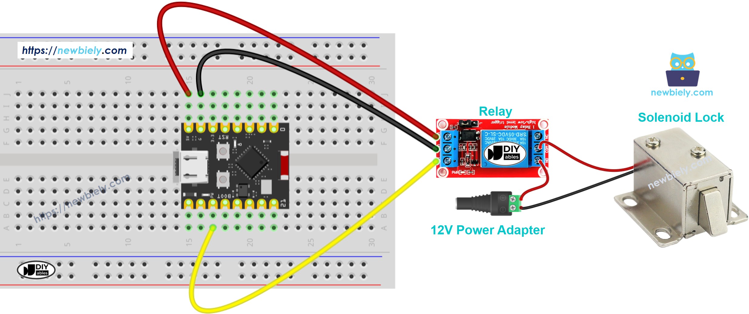 The wiring diagram between ESP32 C3 Super Mini Solenoid Lock