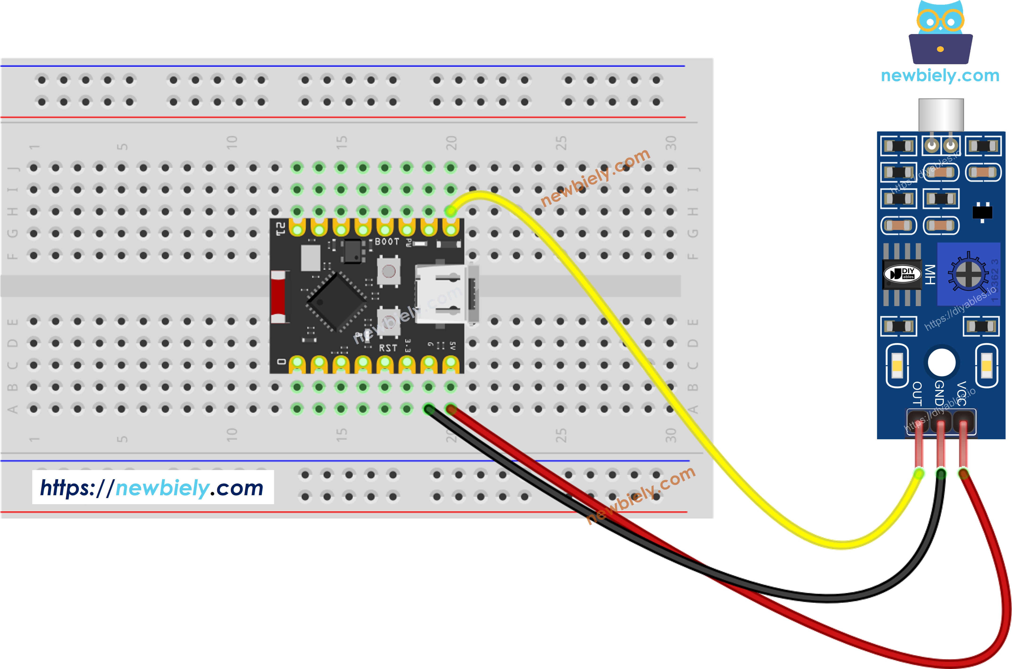 The wiring diagram between ESP32 C3 Super Mini Sound Sensor