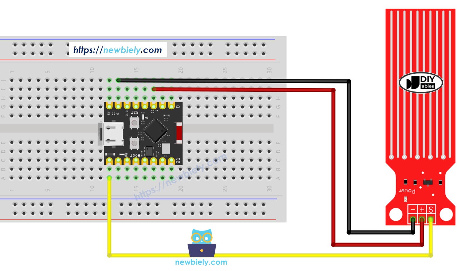 The wiring diagram between ESP32 C3 Super Mini Water Sensor