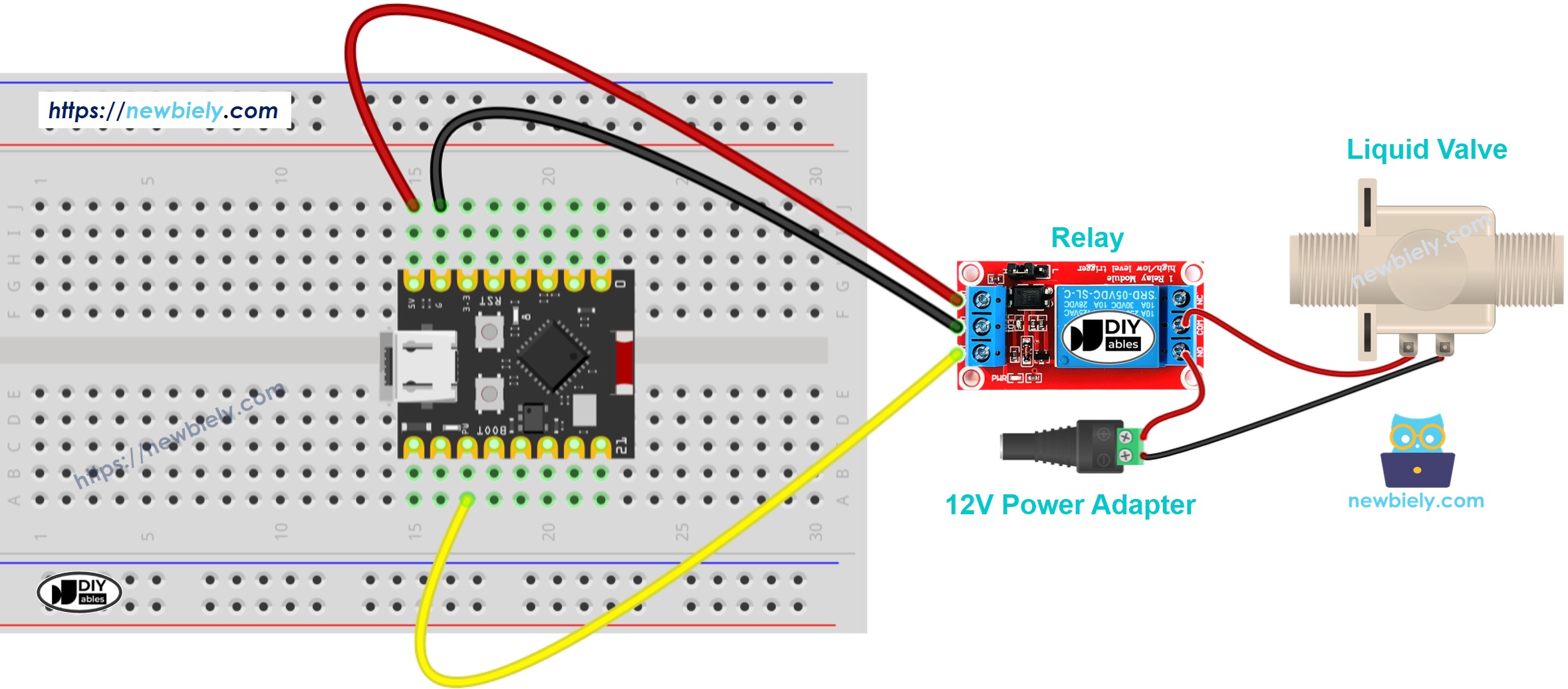 The wiring diagram between ESP32 C3 Super Mini water valve