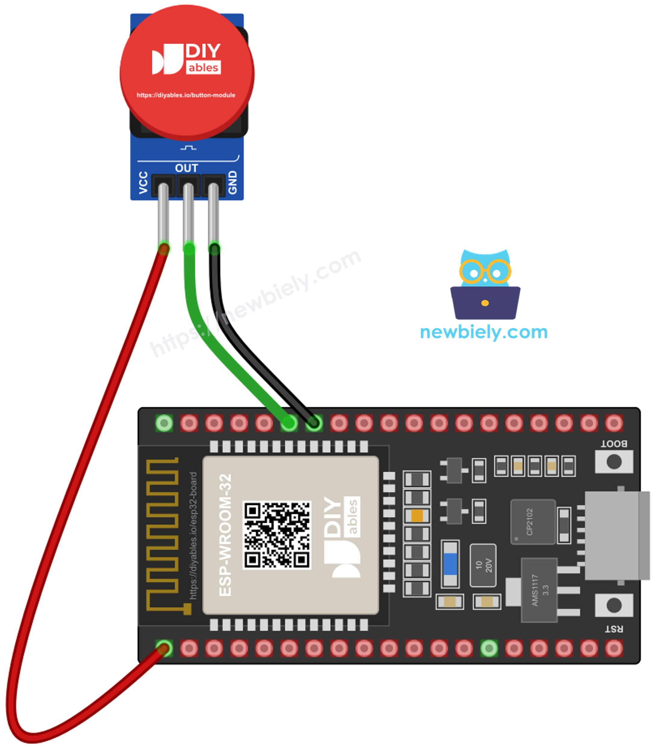 The wiring diagram between ESP32 MicroPython button module