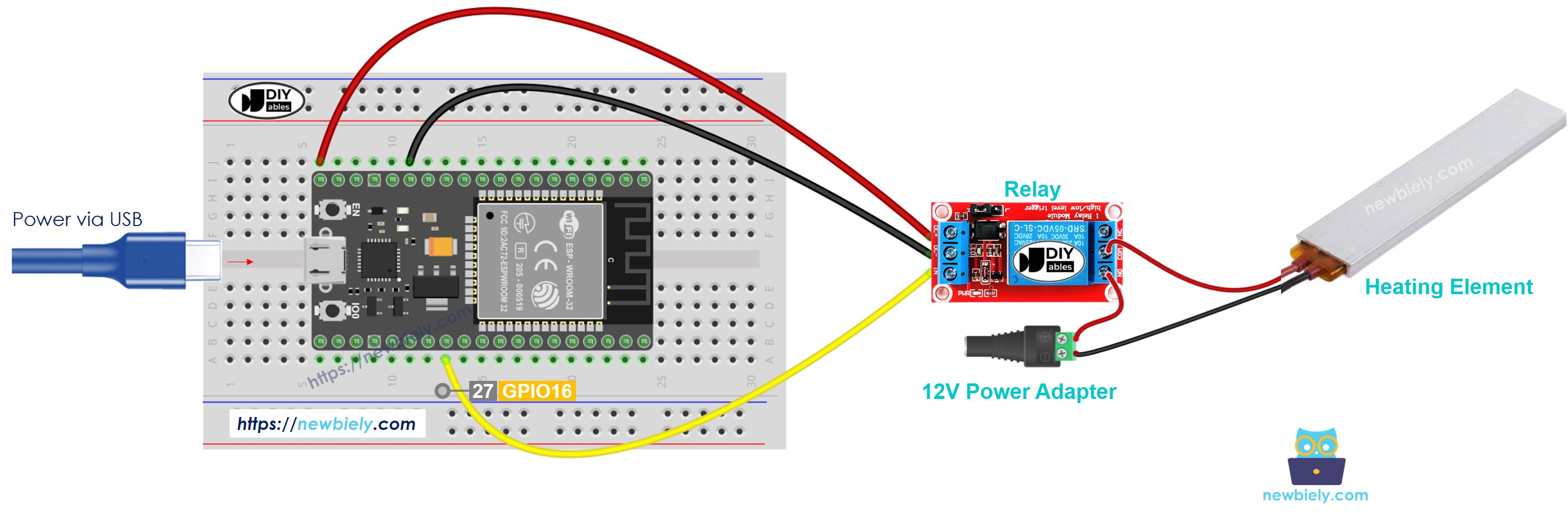 The wiring diagram between ESP32 MicroPython Heating Element