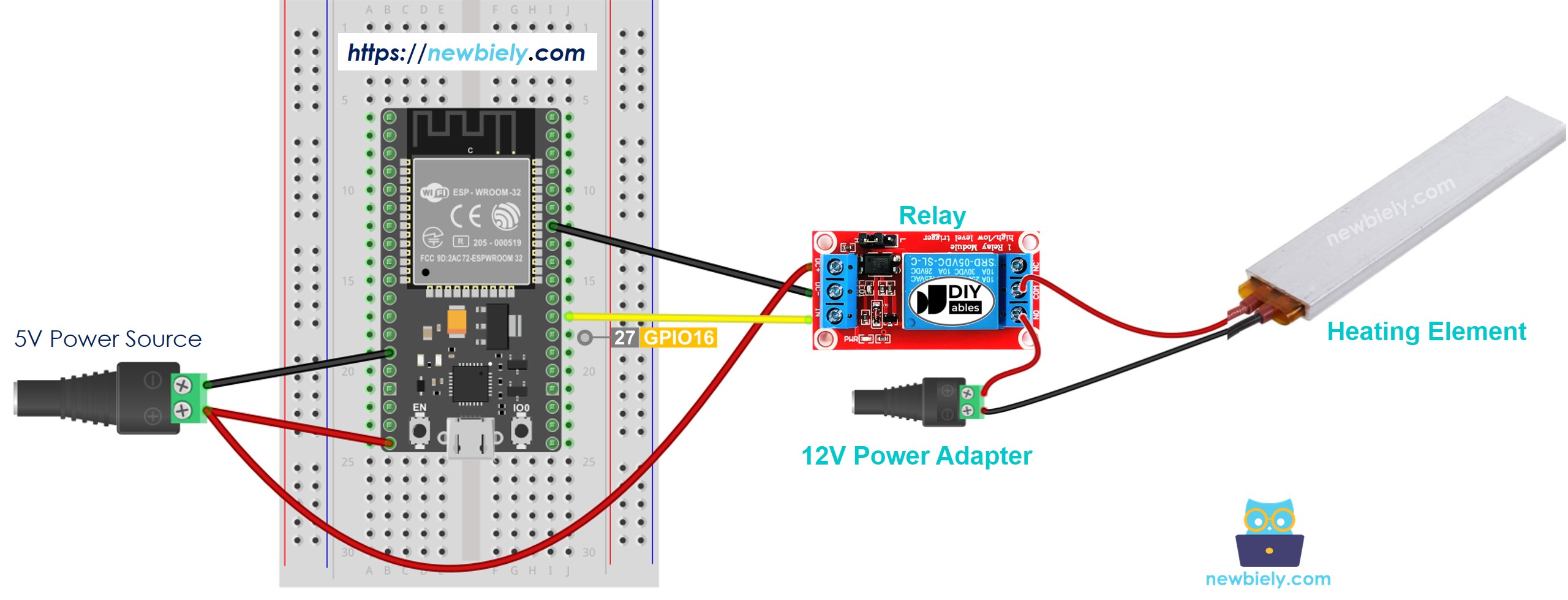 The wiring diagram between ESP32 MicroPython Heating Element