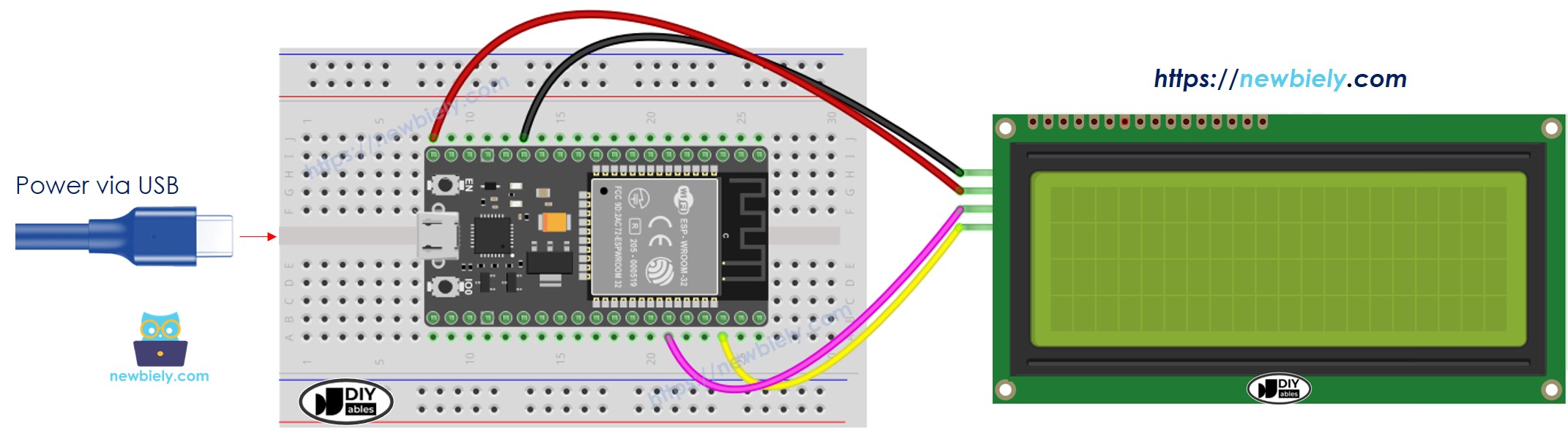 The wiring diagram between ESP32 MicroPython LCD 20x4 I2C