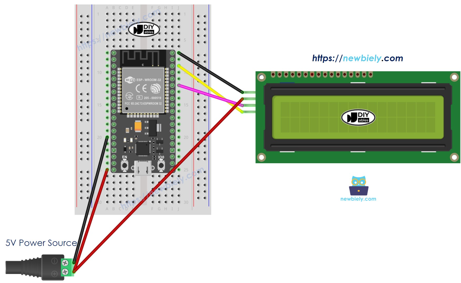 The wiring diagram between ESP32 MicroPython LCD display