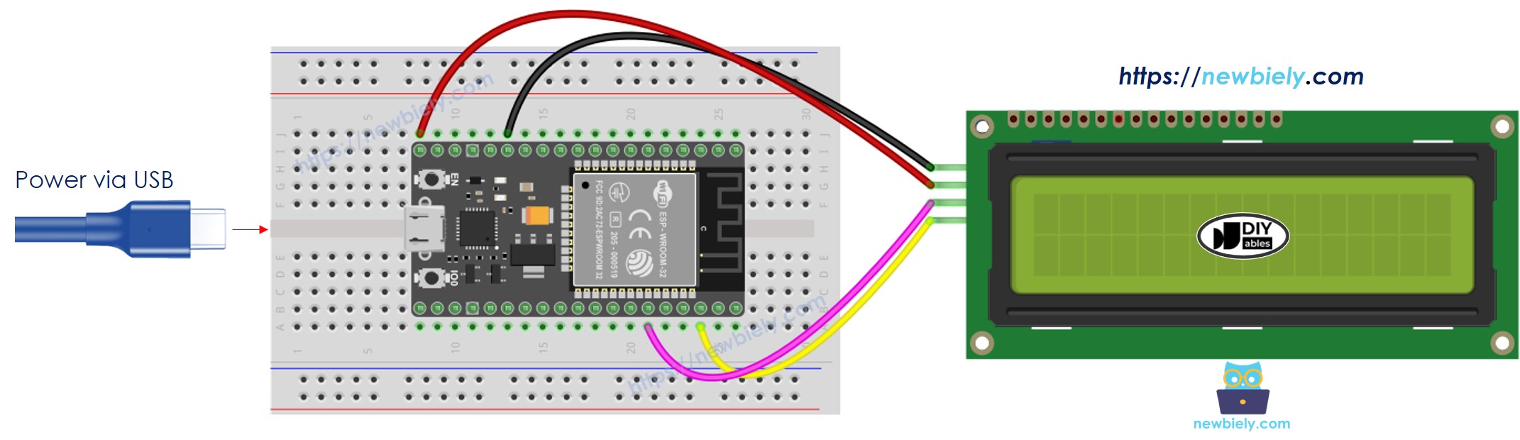 The wiring diagram between ESP32 MicroPython LCD I2C